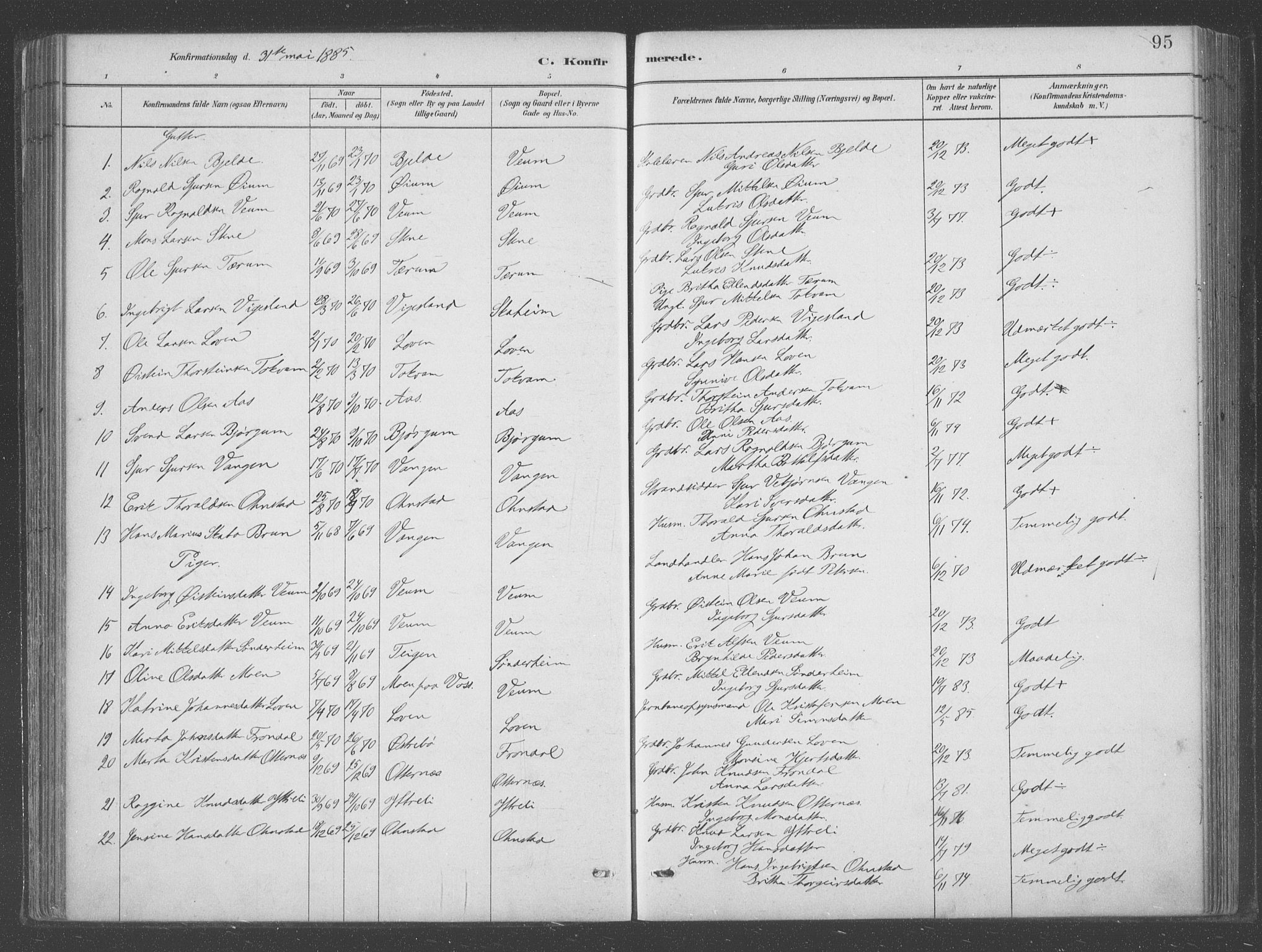 Aurland sokneprestembete, SAB/A-99937/H/Ha/Hab/L0001: Parish register (official) no. B  1, 1880-1909, p. 95