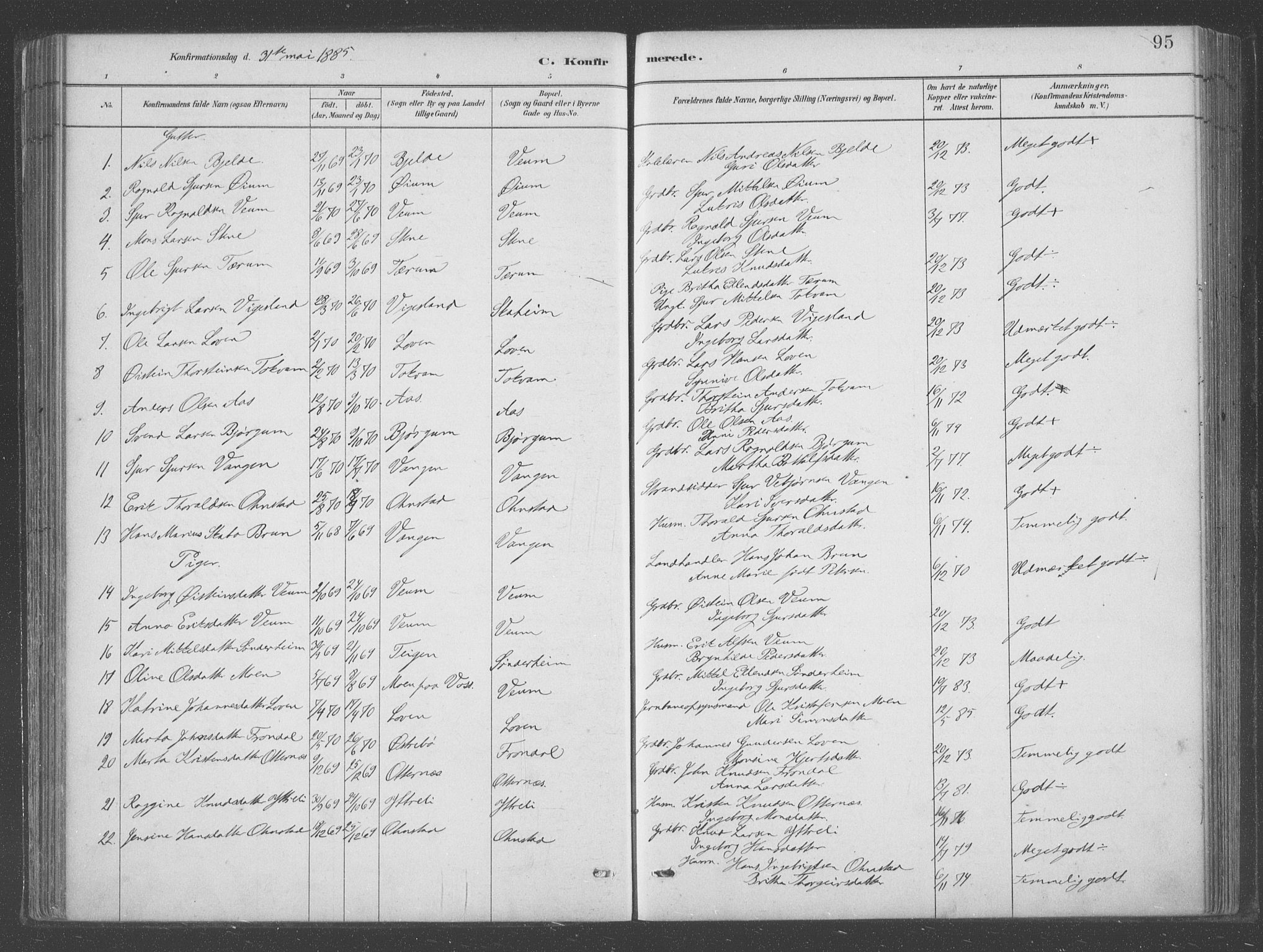 Aurland sokneprestembete, AV/SAB-A-99937/H/Ha/Hab/L0001: Parish register (official) no. B  1, 1880-1909, p. 95