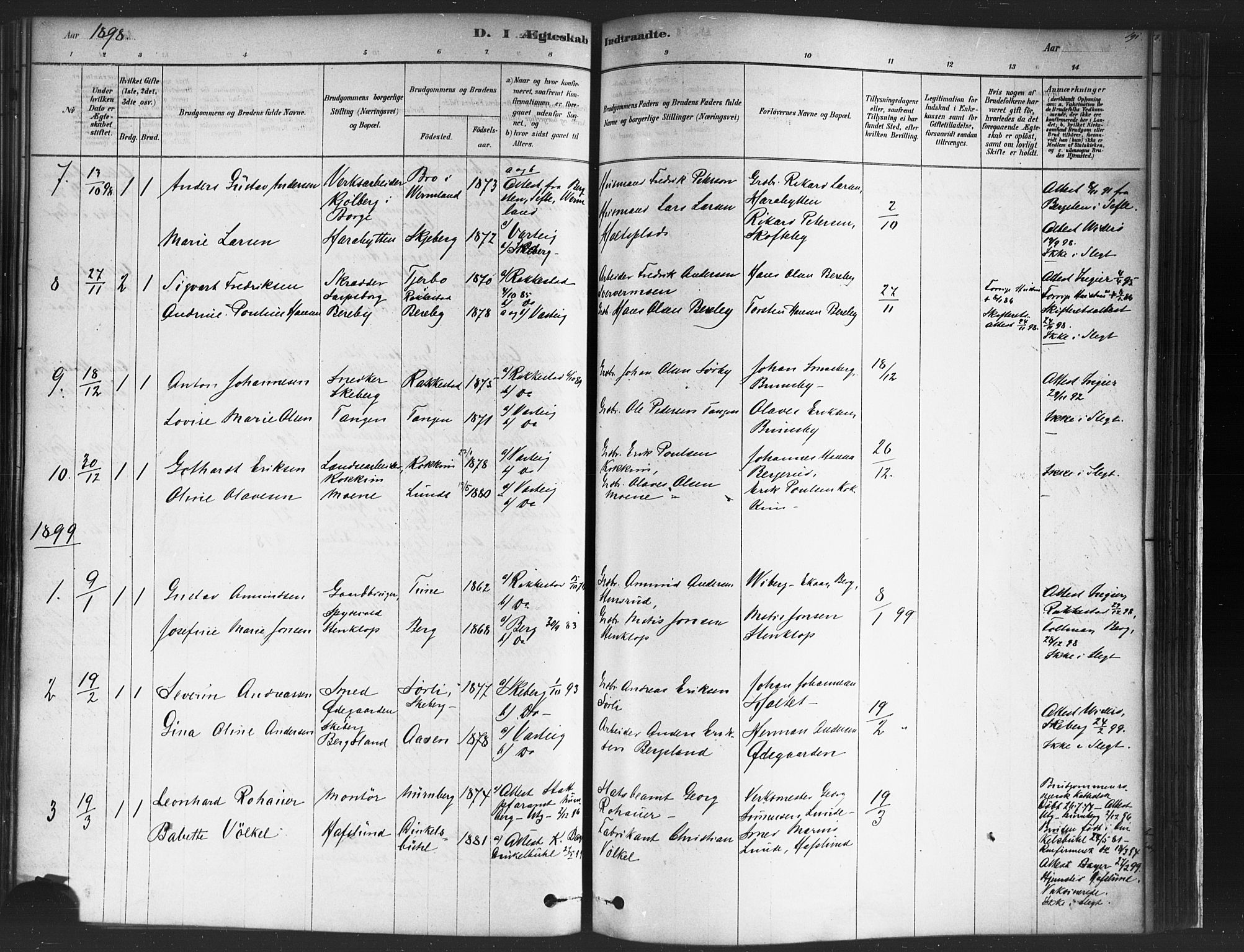Varteig prestekontor Kirkebøker, SAO/A-10447a/F/Fa/L0002: Parish register (official) no. 2, 1878-1899, p. 191