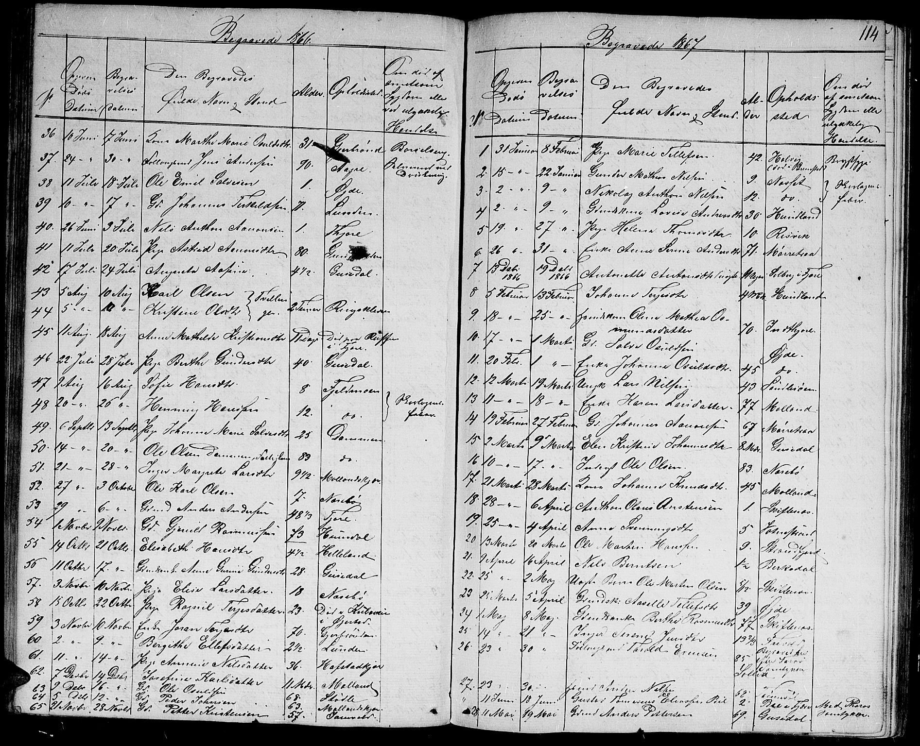 Hommedal sokneprestkontor, AV/SAK-1111-0023/F/Fb/Fbb/L0005: Parish register (copy) no. B 5, 1850-1869, p. 114