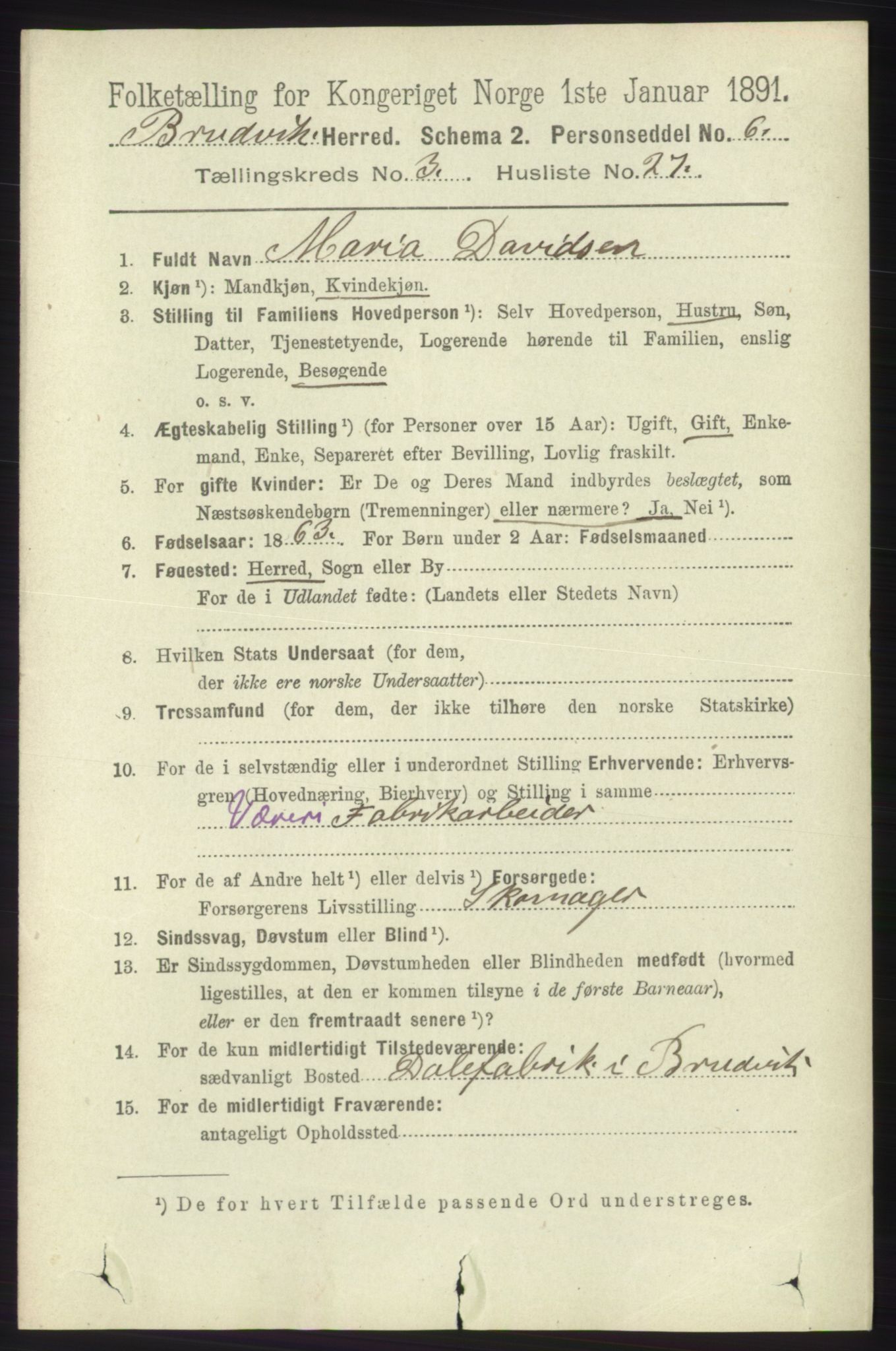 RA, 1891 census for 1251 Bruvik, 1891, p. 973