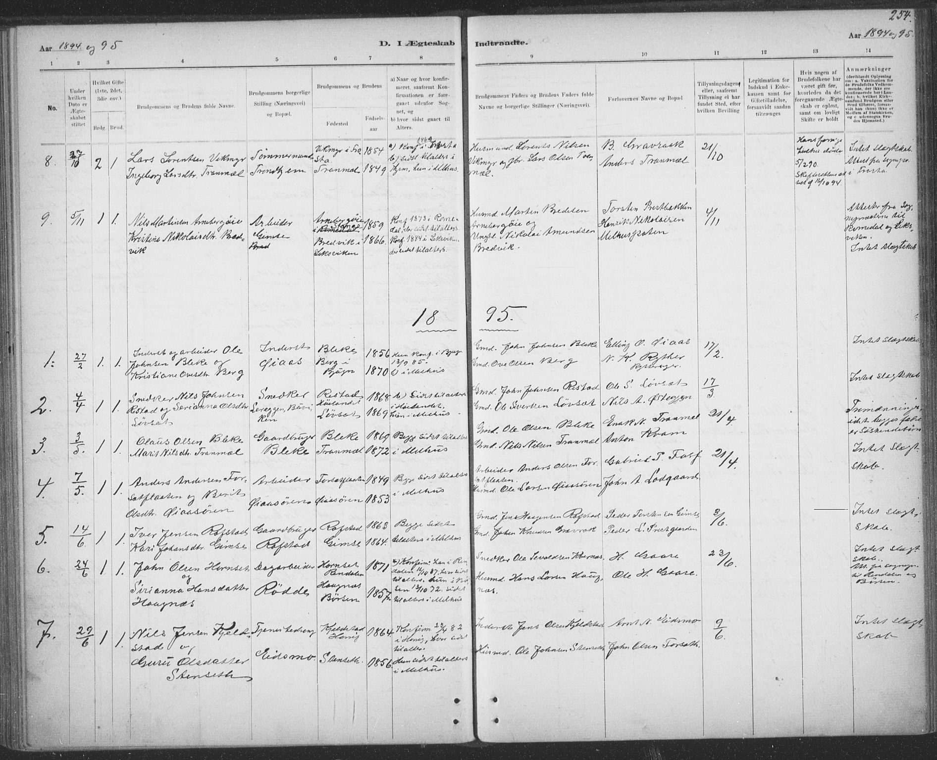 Ministerialprotokoller, klokkerbøker og fødselsregistre - Sør-Trøndelag, SAT/A-1456/691/L1085: Parish register (official) no. 691A17, 1887-1908, p. 254