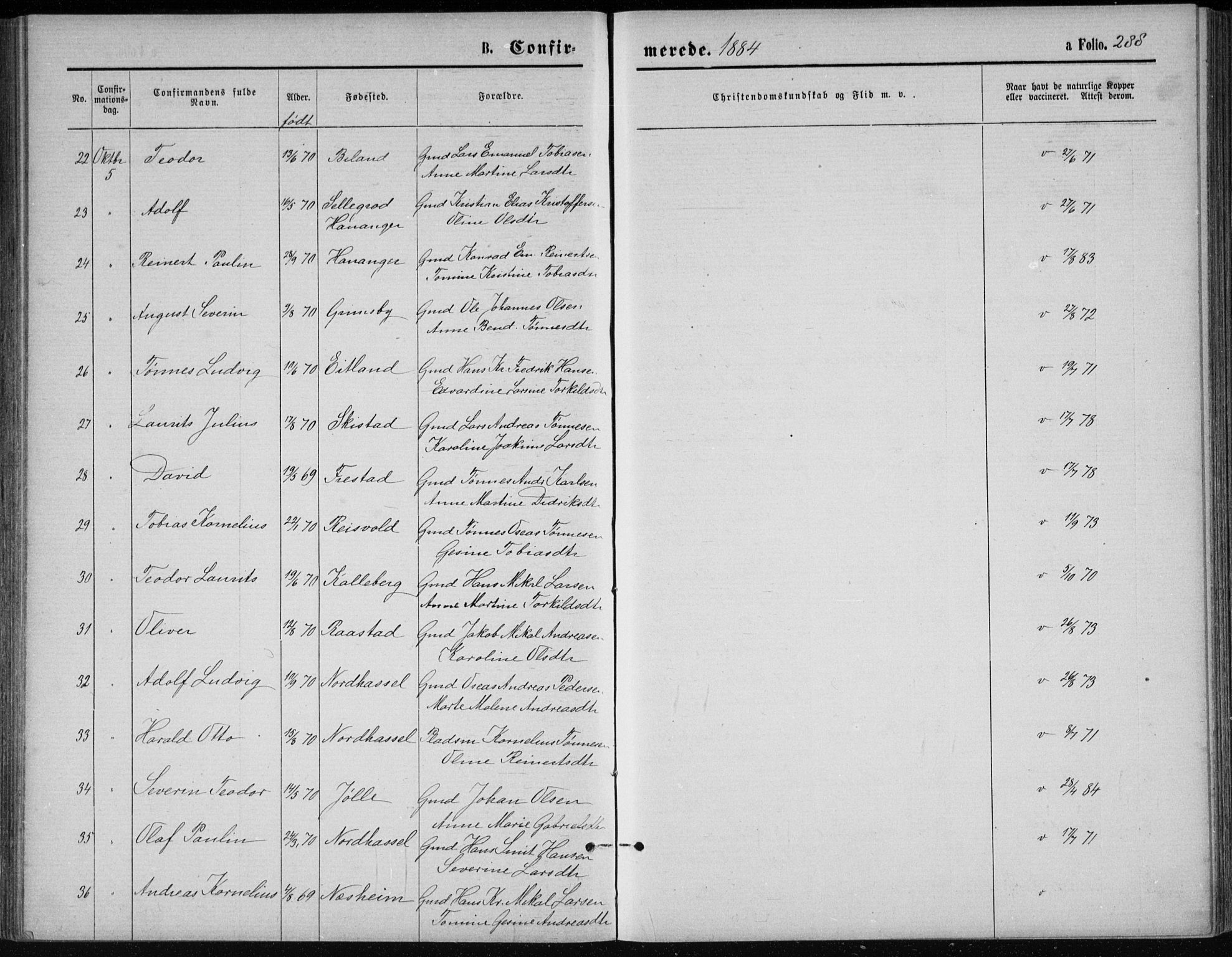 Lista sokneprestkontor, AV/SAK-1111-0027/F/Fb/L0004: Parish register (copy) no. B 4, 1877-1891, p. 288