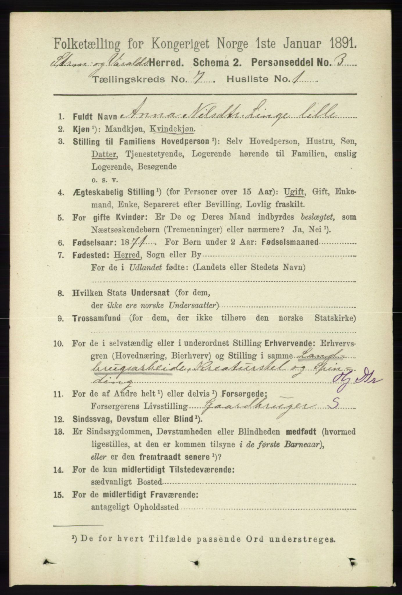 RA, 1891 census for 1226 Strandebarm og Varaldsøy, 1891, p. 2638