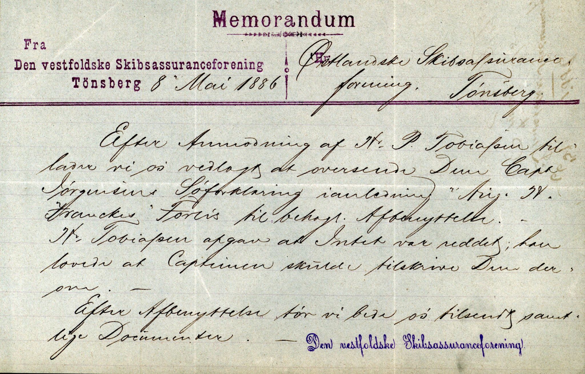 Pa 63 - Østlandske skibsassuranceforening, VEMU/A-1079/G/Ga/L0019/0011: Havaridokumenter / Arica, Astrid, August Herman Franck, Sondre, 1886, p. 32