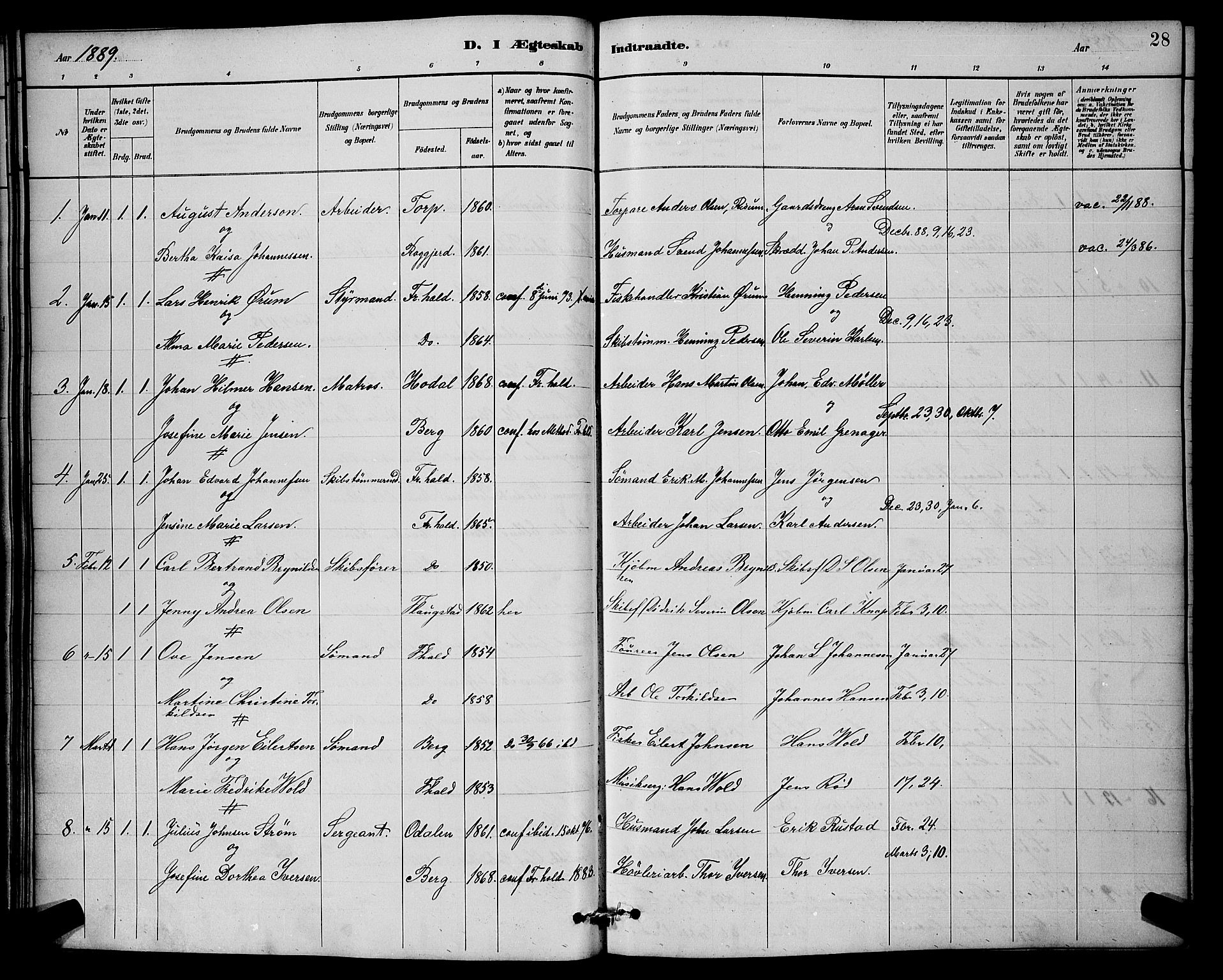 Halden prestekontor Kirkebøker, AV/SAO-A-10909/G/Ga/L0009: Parish register (copy) no. 9, 1885-1908, p. 28