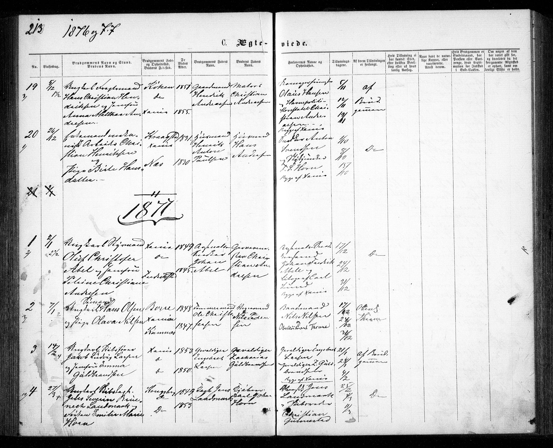 Garnisonsmenigheten Kirkebøker, SAO/A-10846/G/Ga/L0006: Parish register (copy) no. 6, 1860-1880, p. 213