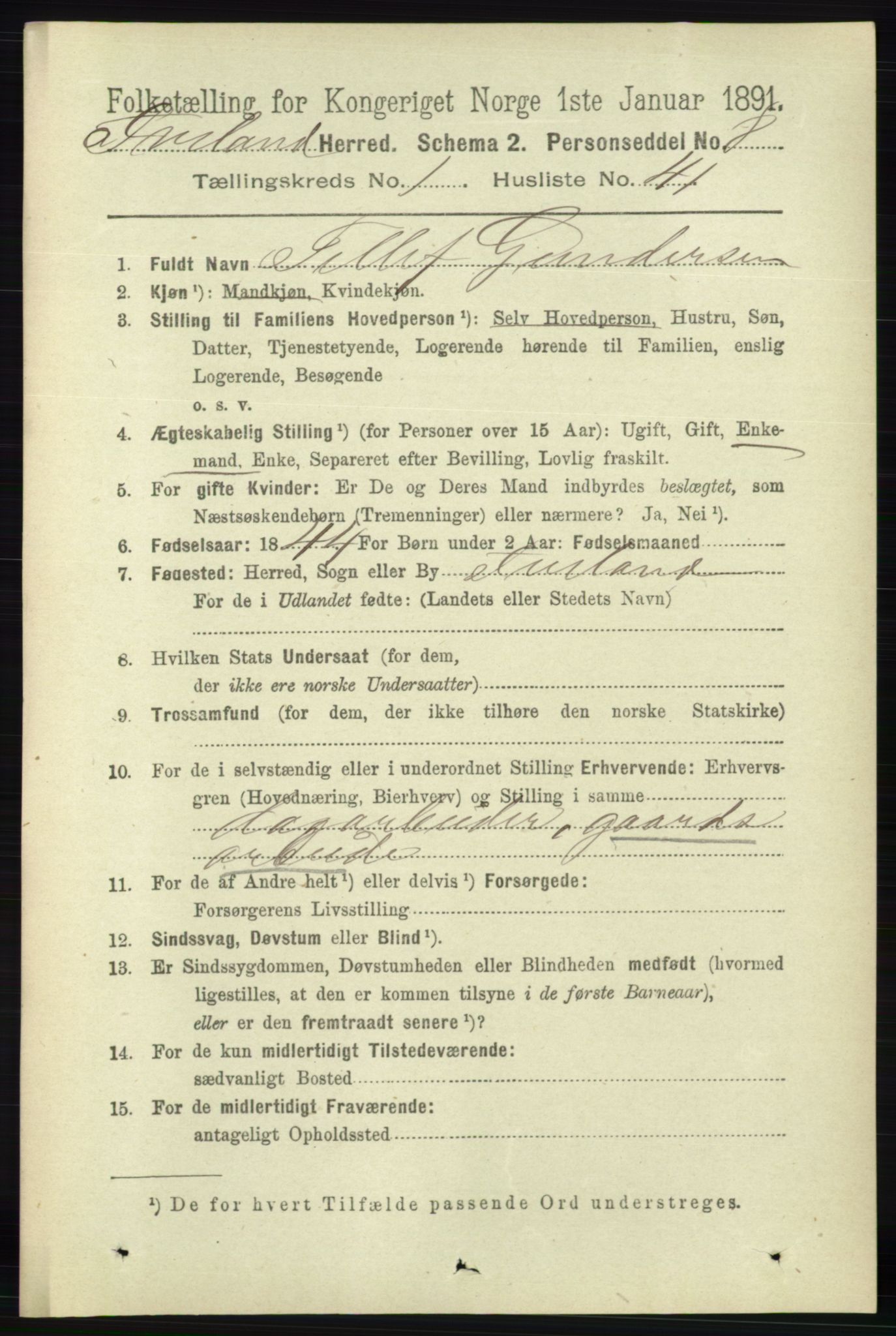 RA, 1891 census for 0935 Iveland, 1891, p. 362