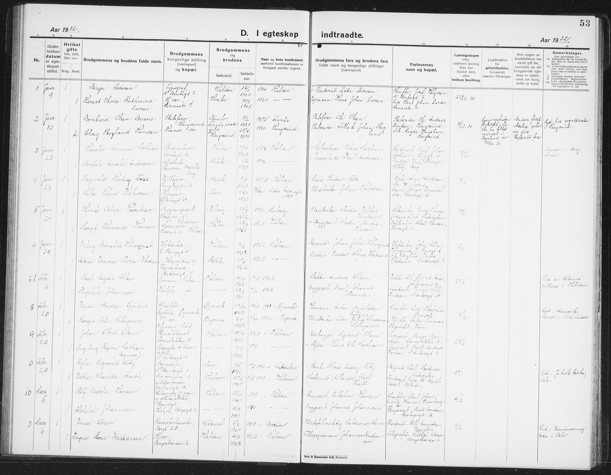 Halden prestekontor Kirkebøker, SAO/A-10909/G/Ga/L0014: Parish register (copy) no. 14, 1925-1943, p. 53