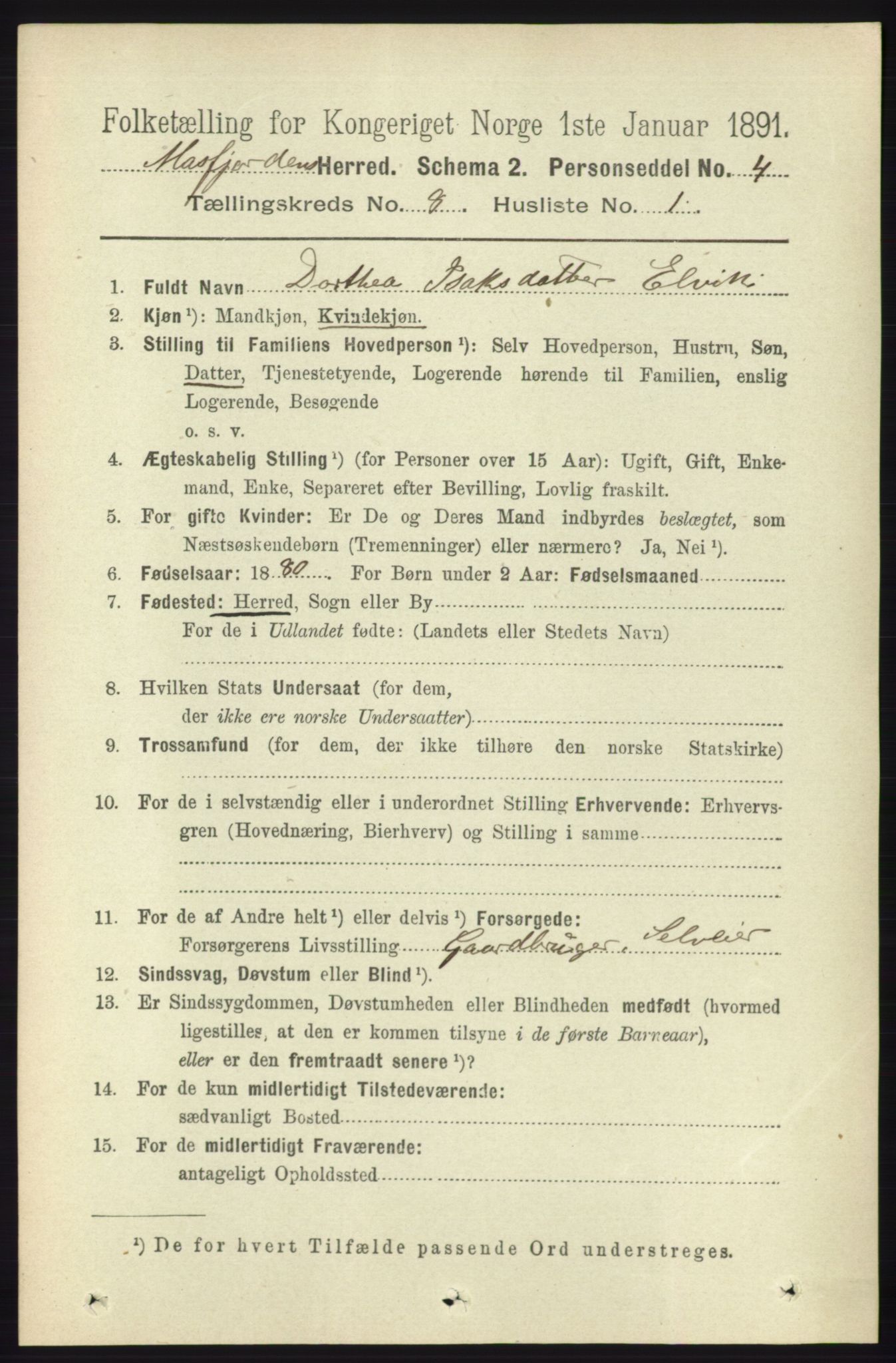 RA, 1891 census for 1266 Masfjorden, 1891, p. 1536