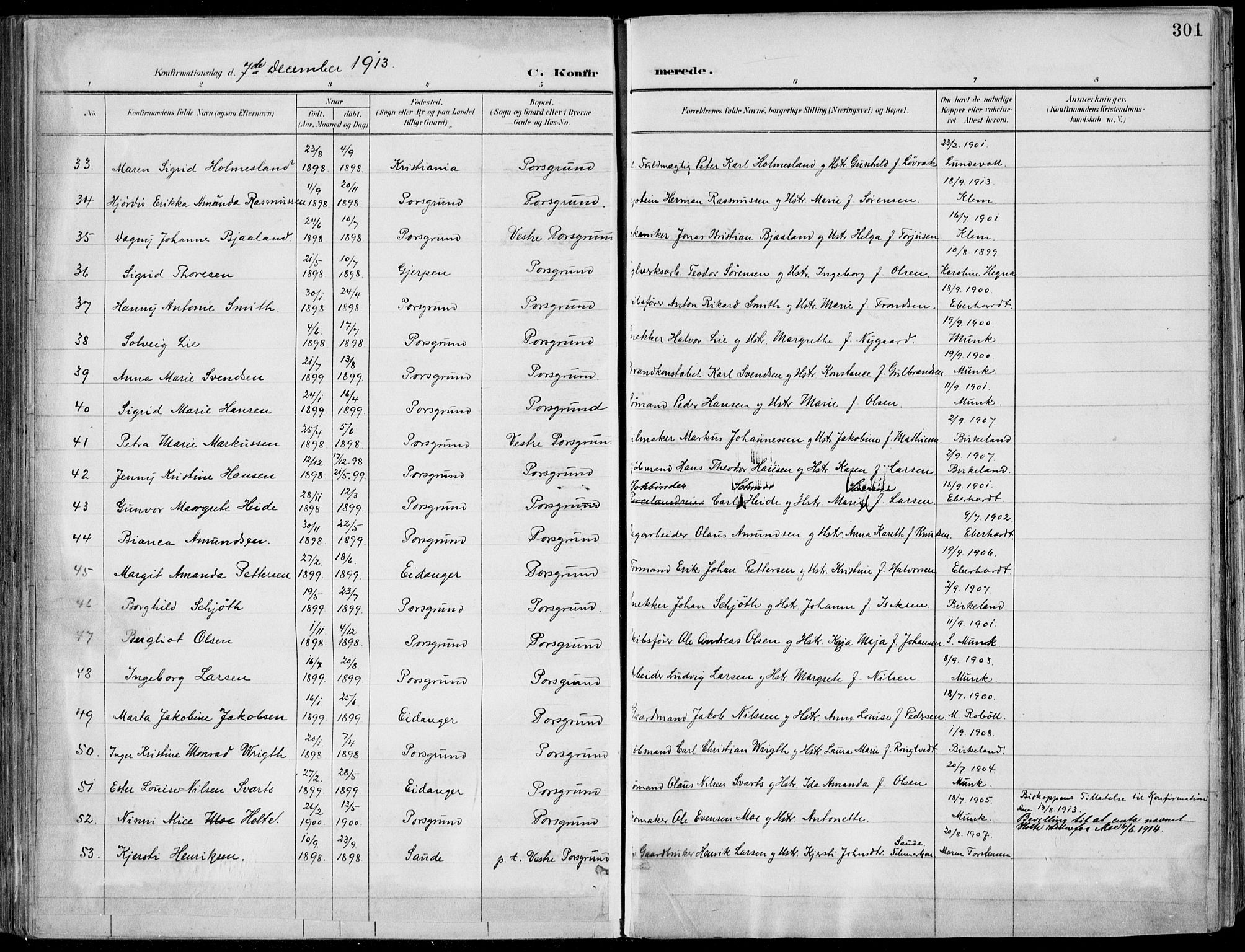 Porsgrunn kirkebøker , SAKO/A-104/F/Fa/L0011: Parish register (official) no. 11, 1895-1919, p. 301