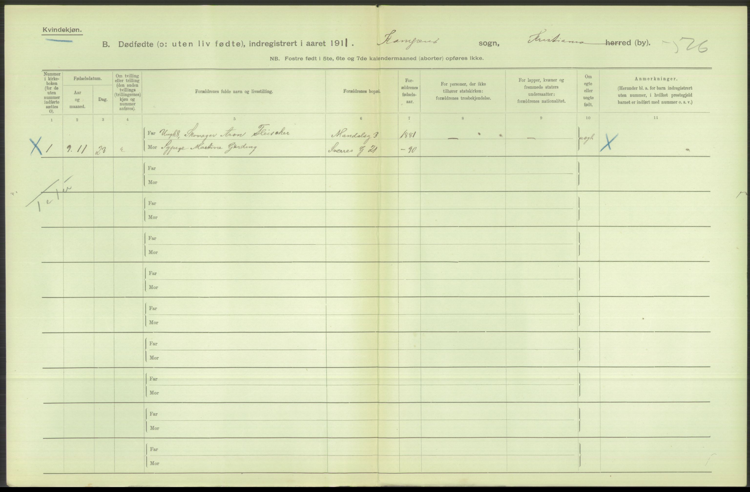 Statistisk sentralbyrå, Sosiodemografiske emner, Befolkning, RA/S-2228/D/Df/Dfb/Dfba/L0010: Kristiania: Døde kvinner samt dødfødte., 1911, p. 142