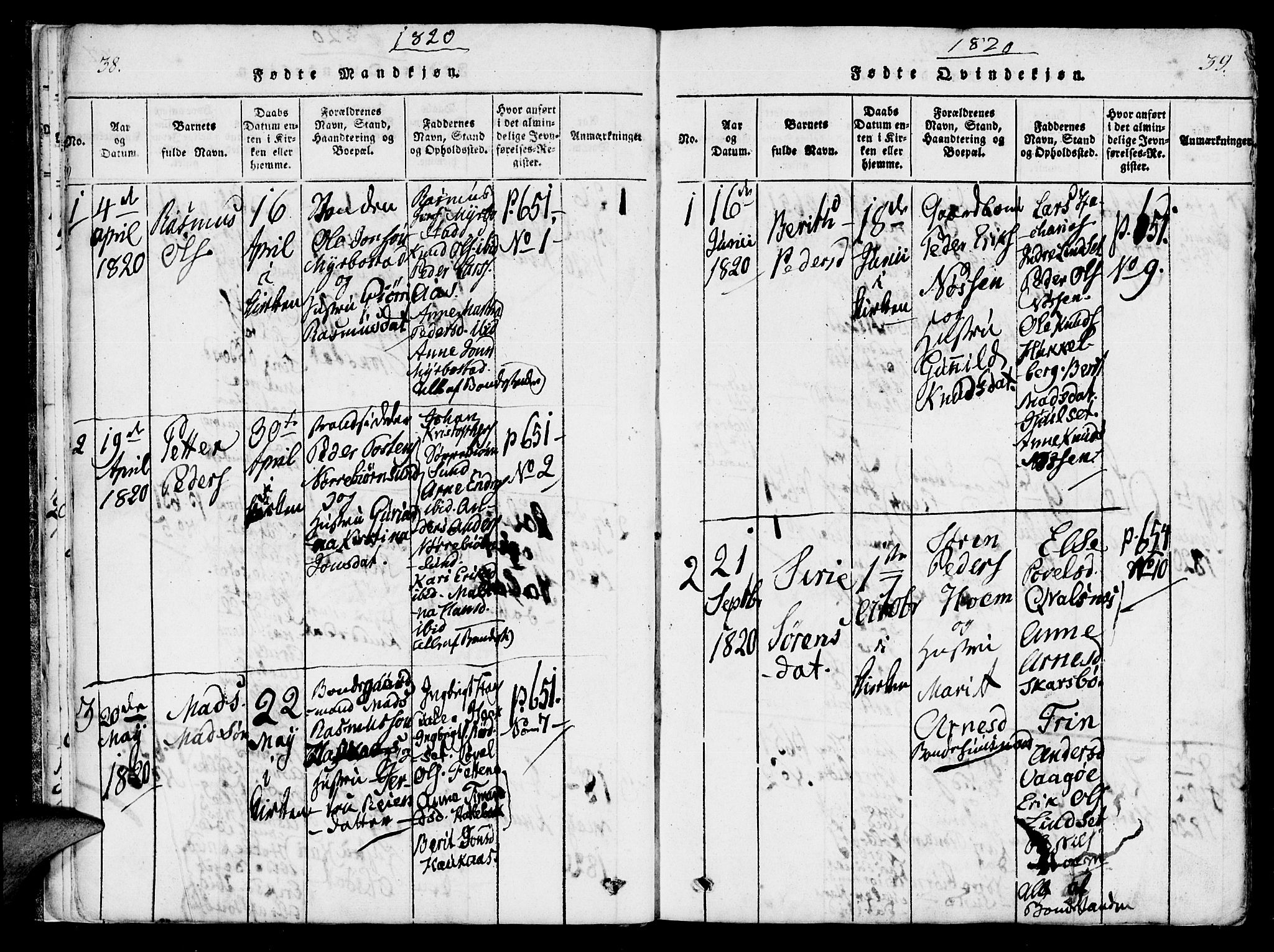 Ministerialprotokoller, klokkerbøker og fødselsregistre - Møre og Romsdal, AV/SAT-A-1454/565/L0747: Parish register (official) no. 565A01, 1817-1844, p. 38-39