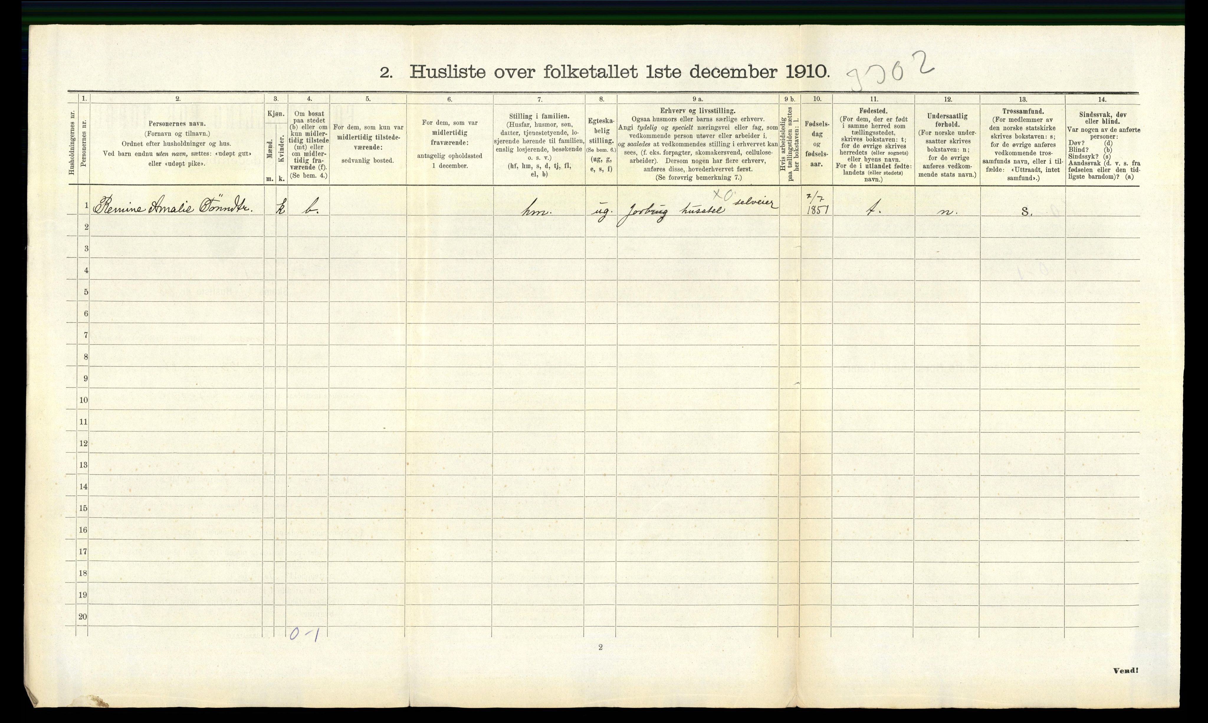 RA, 1910 census for Vanse, 1910, p. 1520