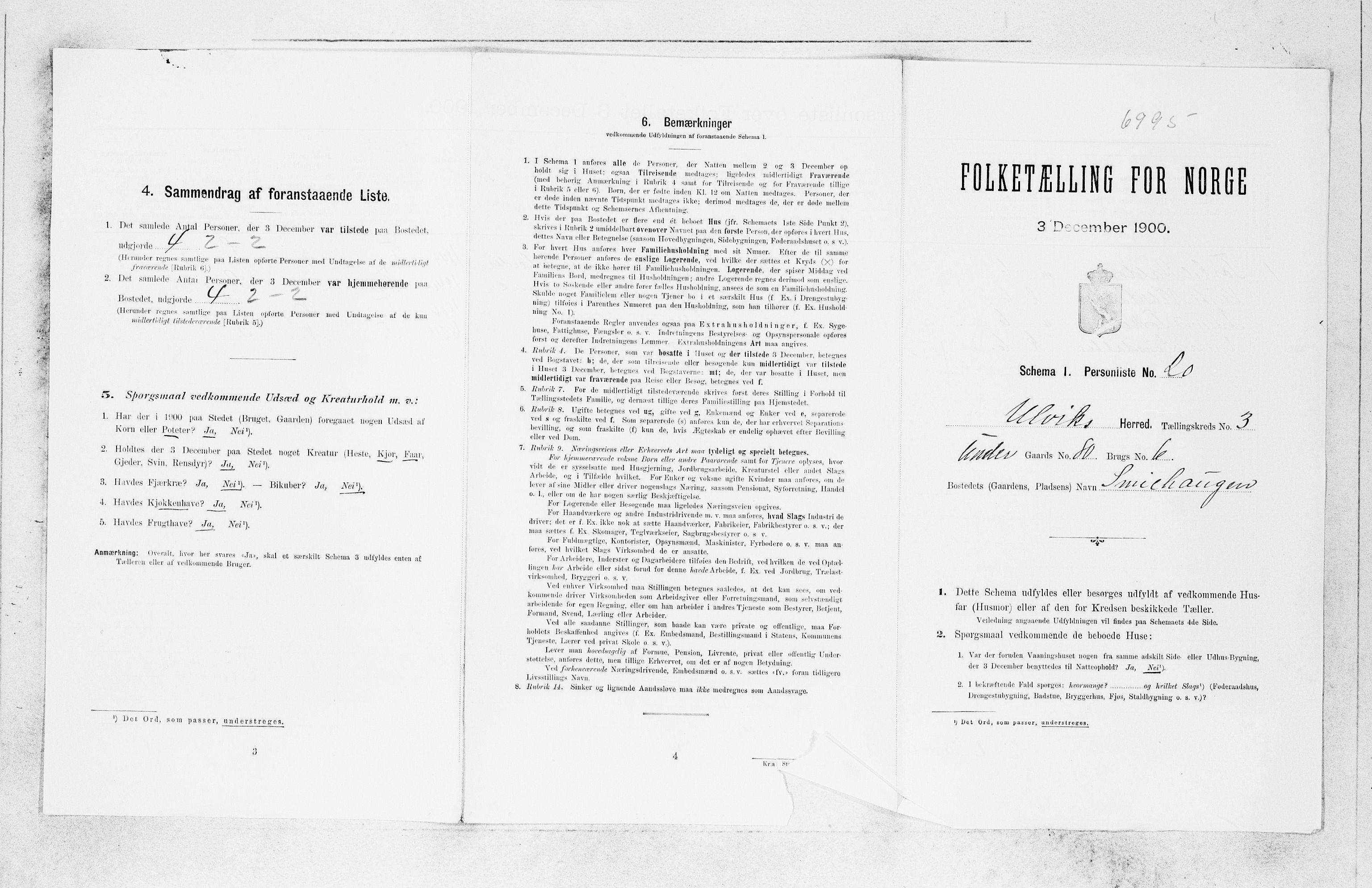 SAB, 1900 census for Ulvik, 1900, p. 513