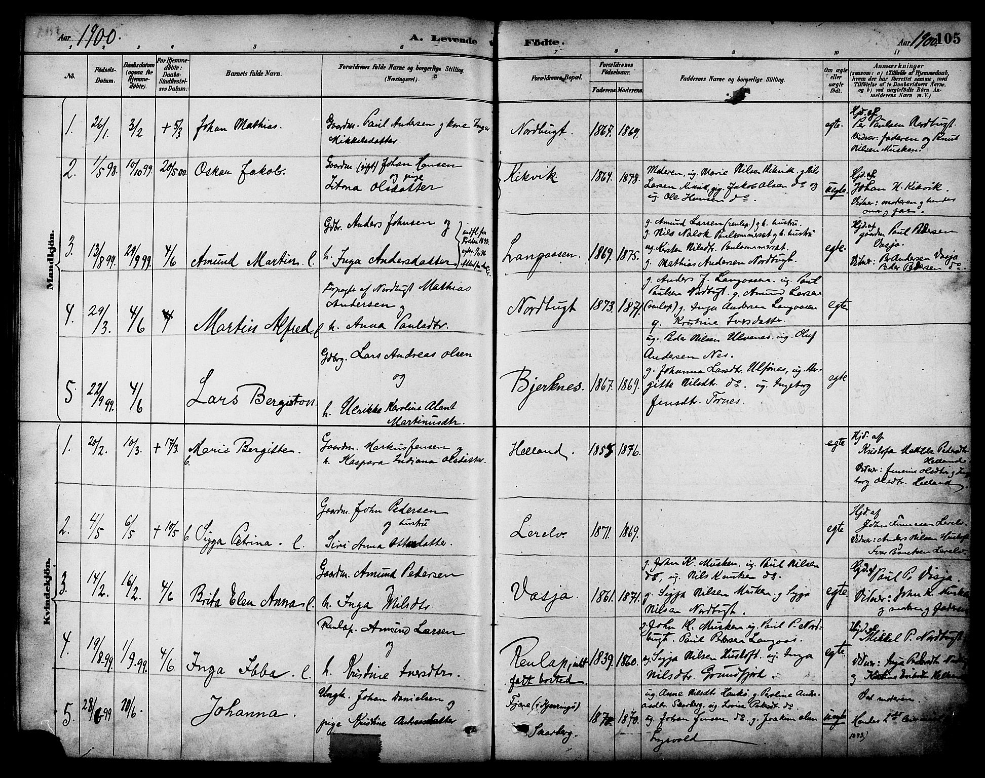 Ministerialprotokoller, klokkerbøker og fødselsregistre - Nordland, AV/SAT-A-1459/861/L0869: Parish register (official) no. 861A04, 1889-1903, p. 105