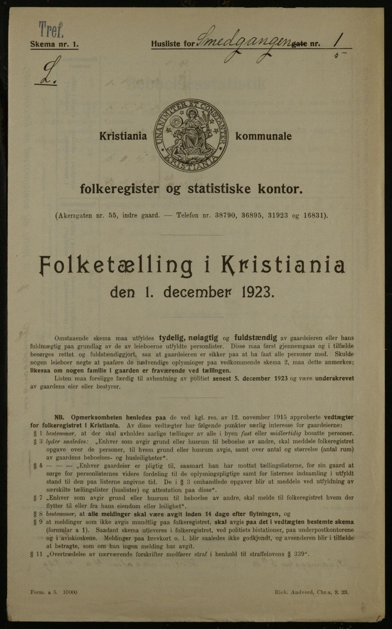 OBA, Municipal Census 1923 for Kristiania, 1923, p. 107199