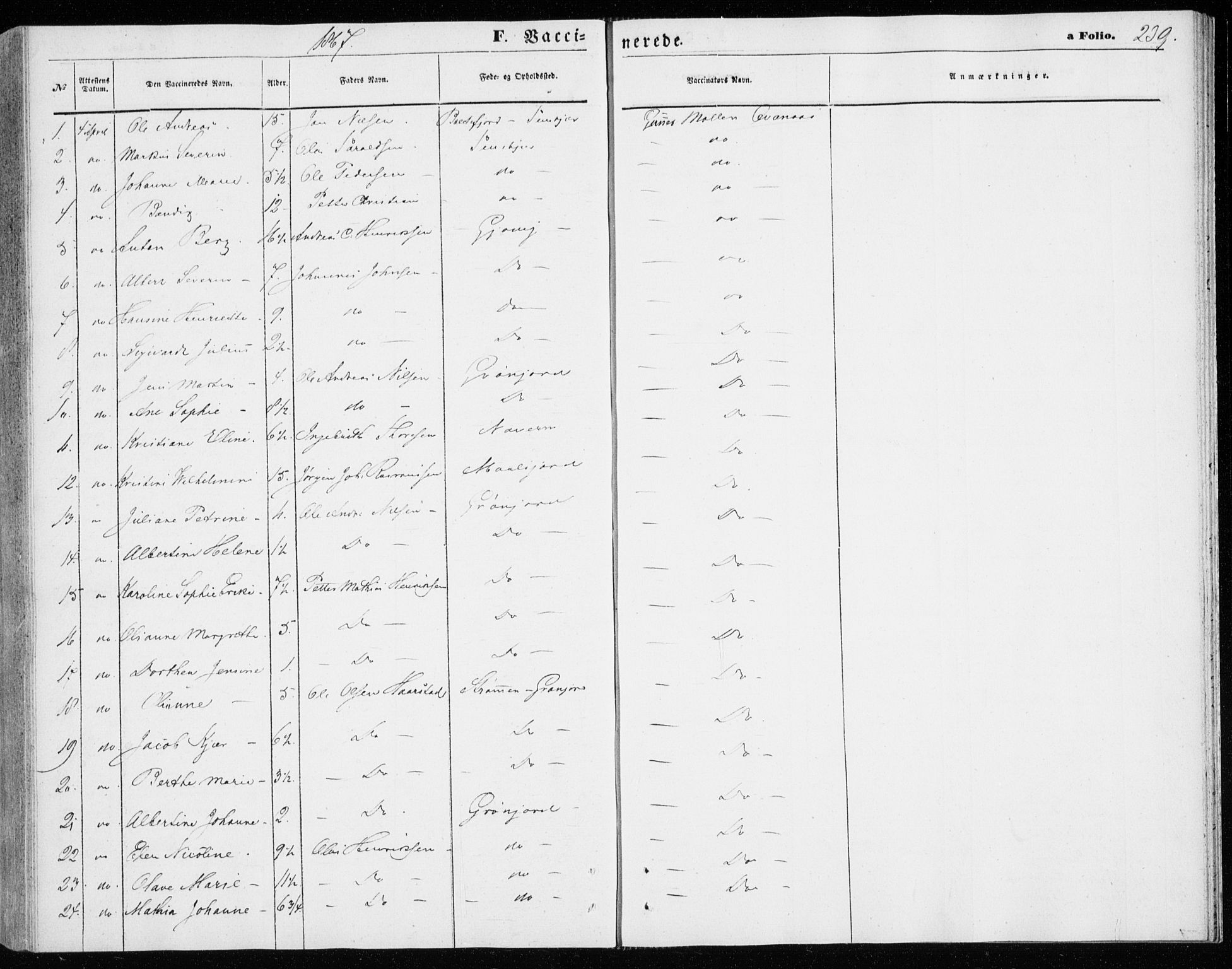 Lenvik sokneprestembete, SATØ/S-1310/H/Ha/Haa/L0009kirke: Parish register (official) no. 9, 1866-1873, p. 239