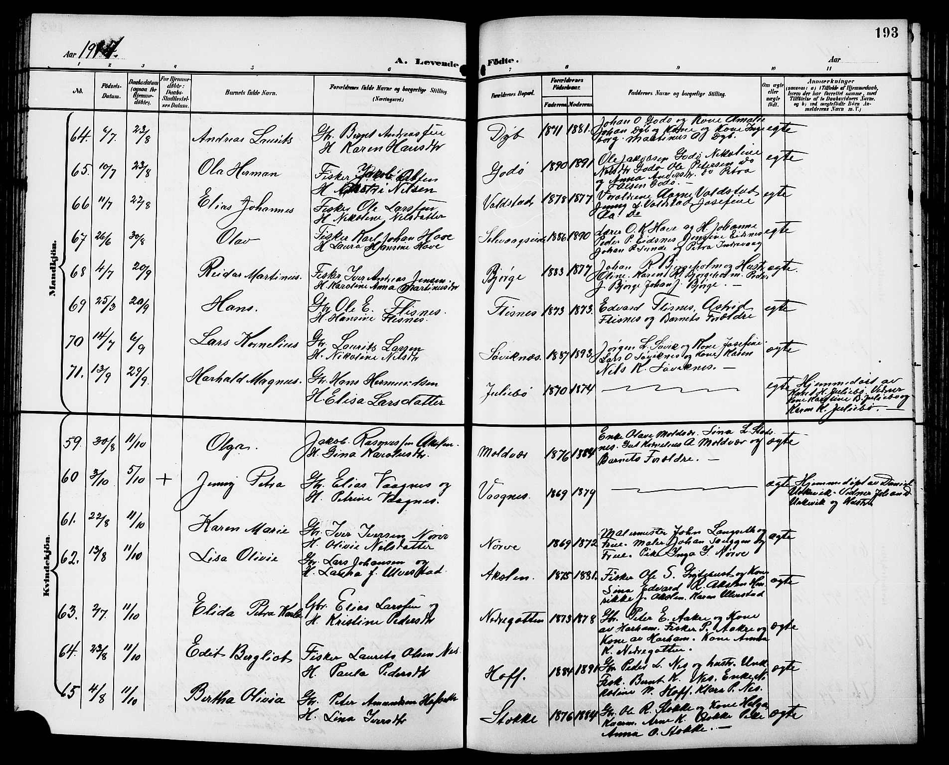 Ministerialprotokoller, klokkerbøker og fødselsregistre - Møre og Romsdal, AV/SAT-A-1454/528/L0432: Parish register (copy) no. 528C13, 1898-1918, p. 193