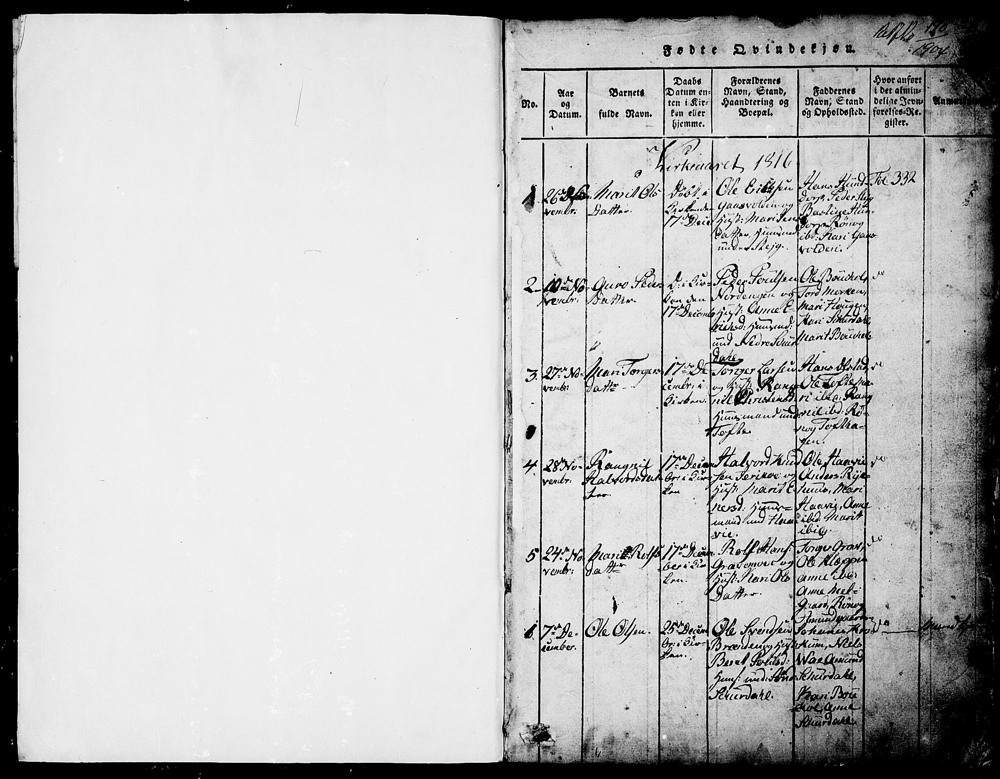 Fron prestekontor, SAH/PREST-078/H/Ha/Hab/L0001: Parish register (copy) no. 1, 1816-1843, p. 1