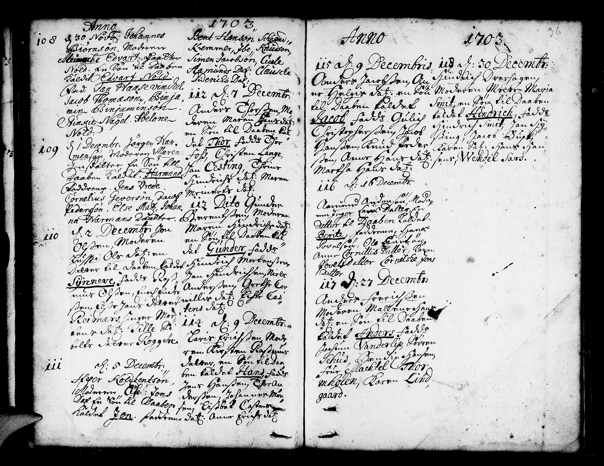 Nykirken Sokneprestembete, AV/SAB-A-77101/H/Haa/L0002: Parish register (official) no. A 2, 1700-1723, p. 36