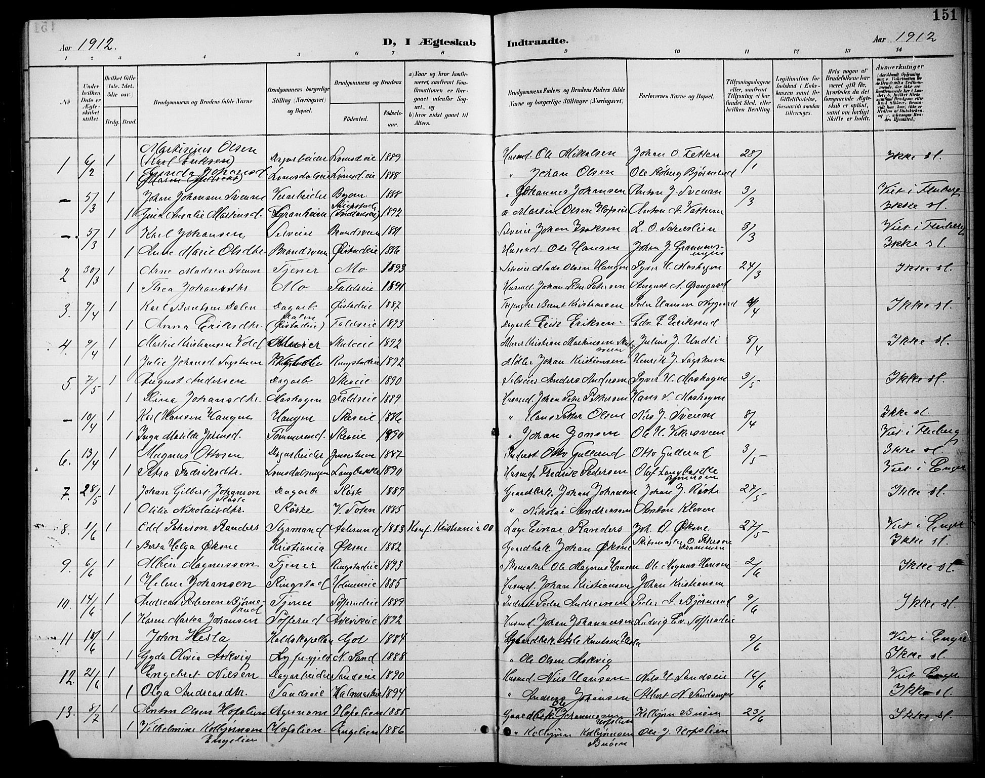 Søndre Land prestekontor, SAH/PREST-122/L/L0004: Parish register (copy) no. 4, 1901-1915, p. 151