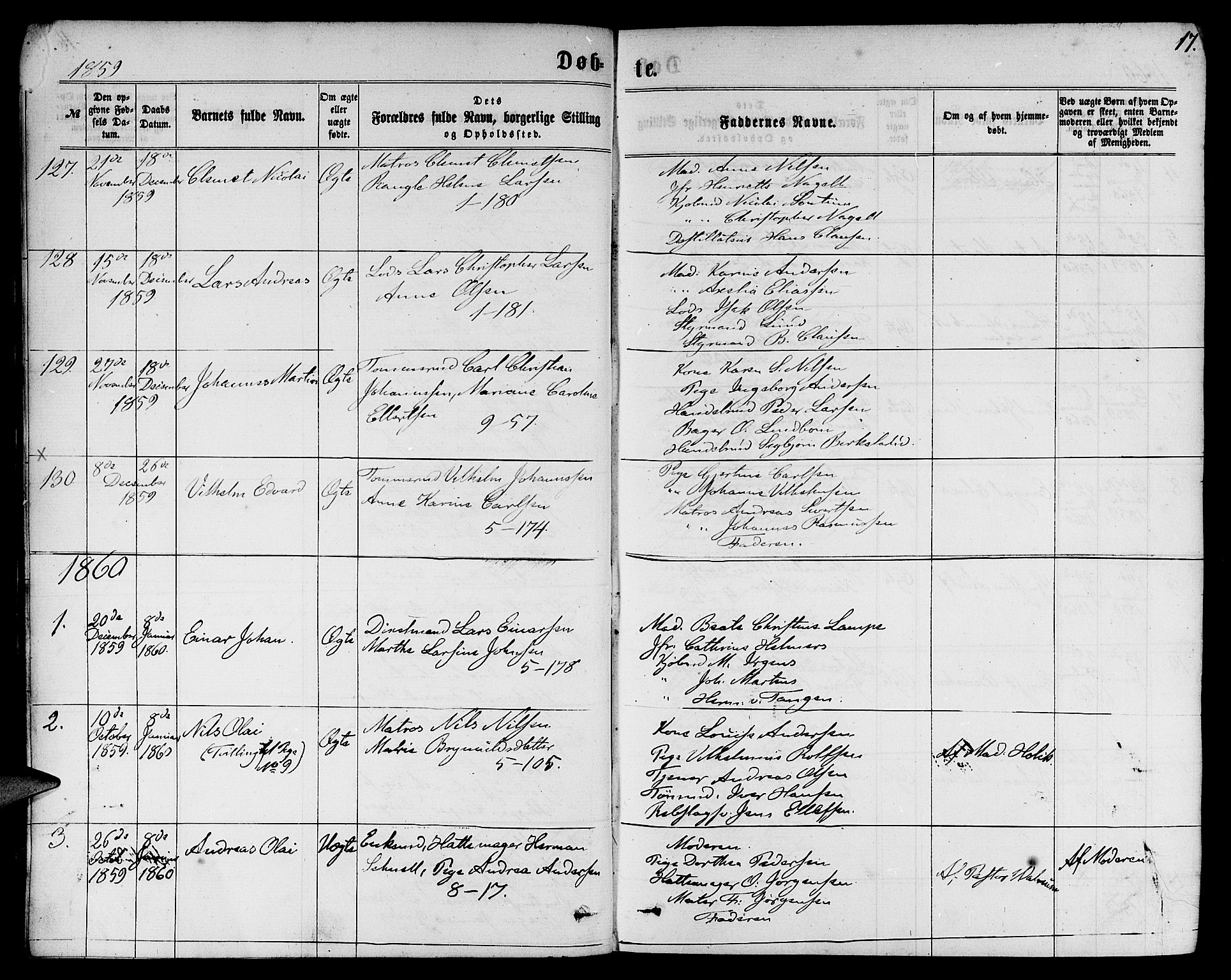 Nykirken Sokneprestembete, SAB/A-77101/H/Hab: Parish register (copy) no. B 2, 1859-1868, p. 17