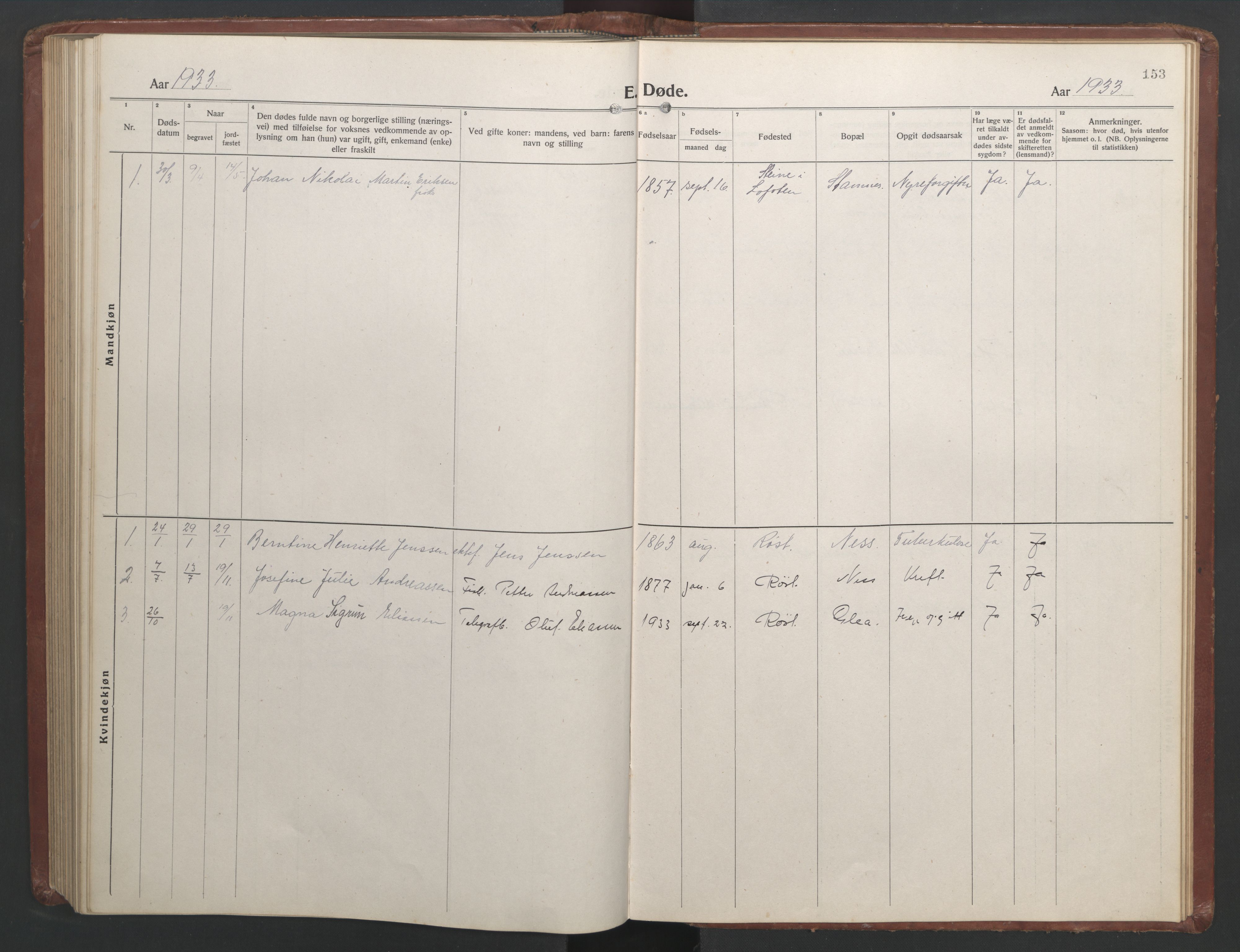 Ministerialprotokoller, klokkerbøker og fødselsregistre - Nordland, AV/SAT-A-1459/808/L0132: Parish register (copy) no. 808C03, 1920-1946, p. 153