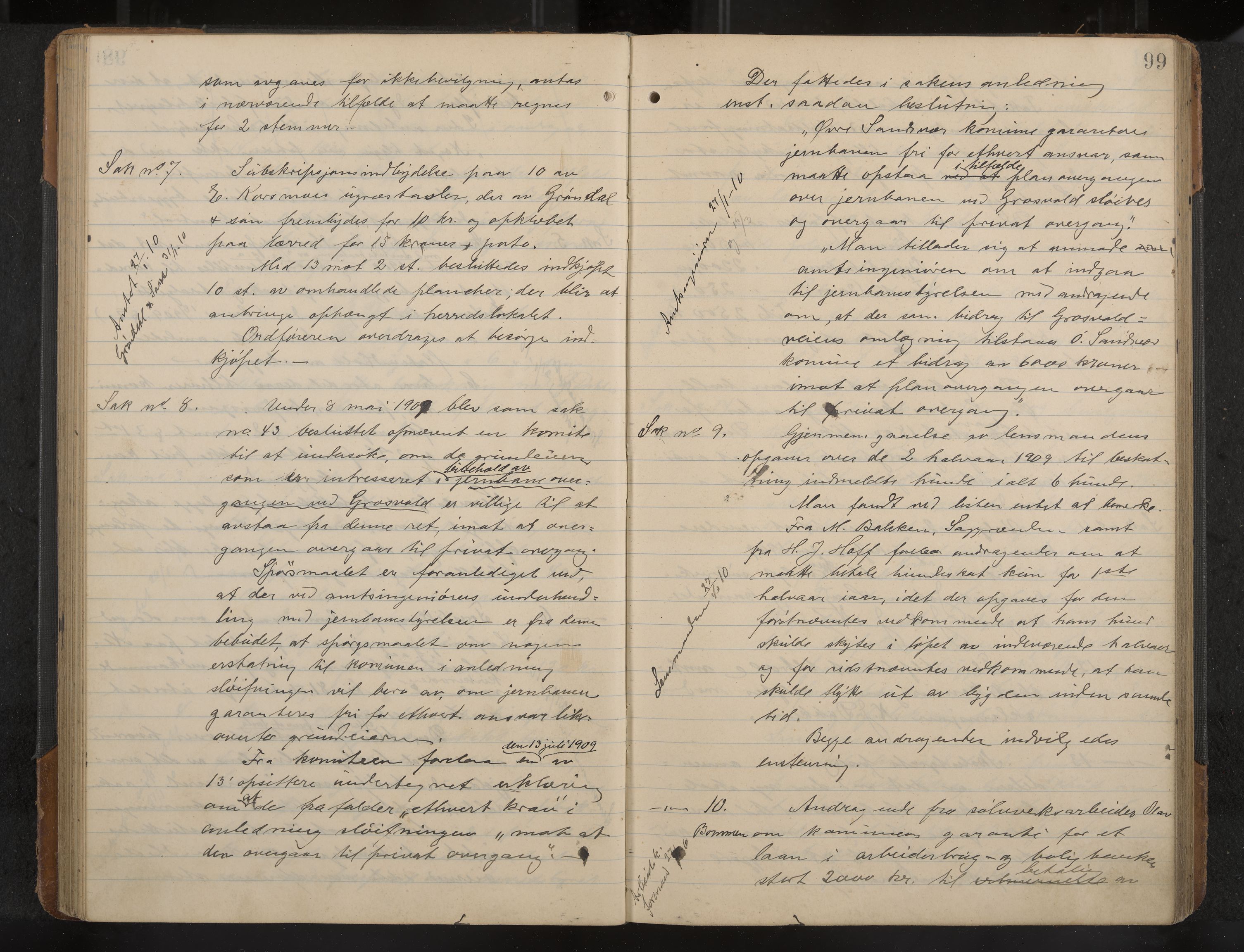 Øvre Sandsvær formannskap og sentraladministrasjon, IKAK/0630021/A/L0001: Møtebok med register, 1908-1913, p. 99