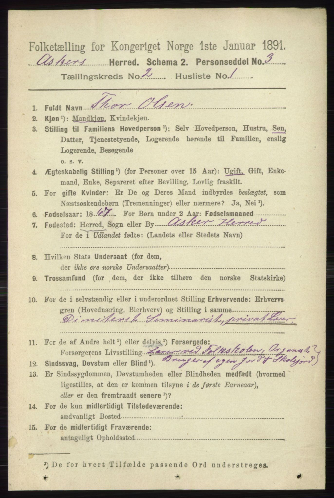 RA, 1891 census for 0220 Asker, 1891, p. 925