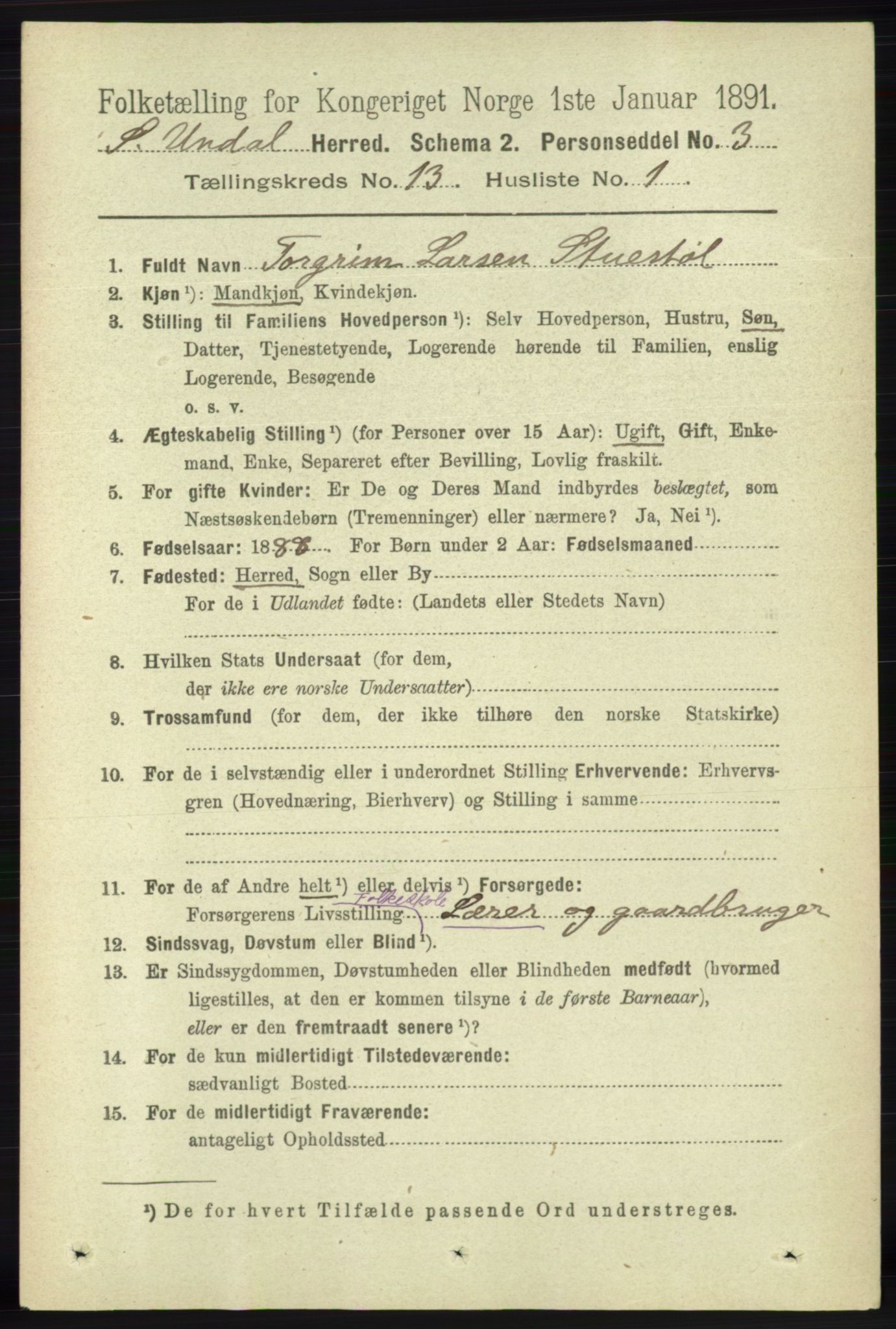 RA, 1891 census for 1029 Sør-Audnedal, 1891, p. 5793