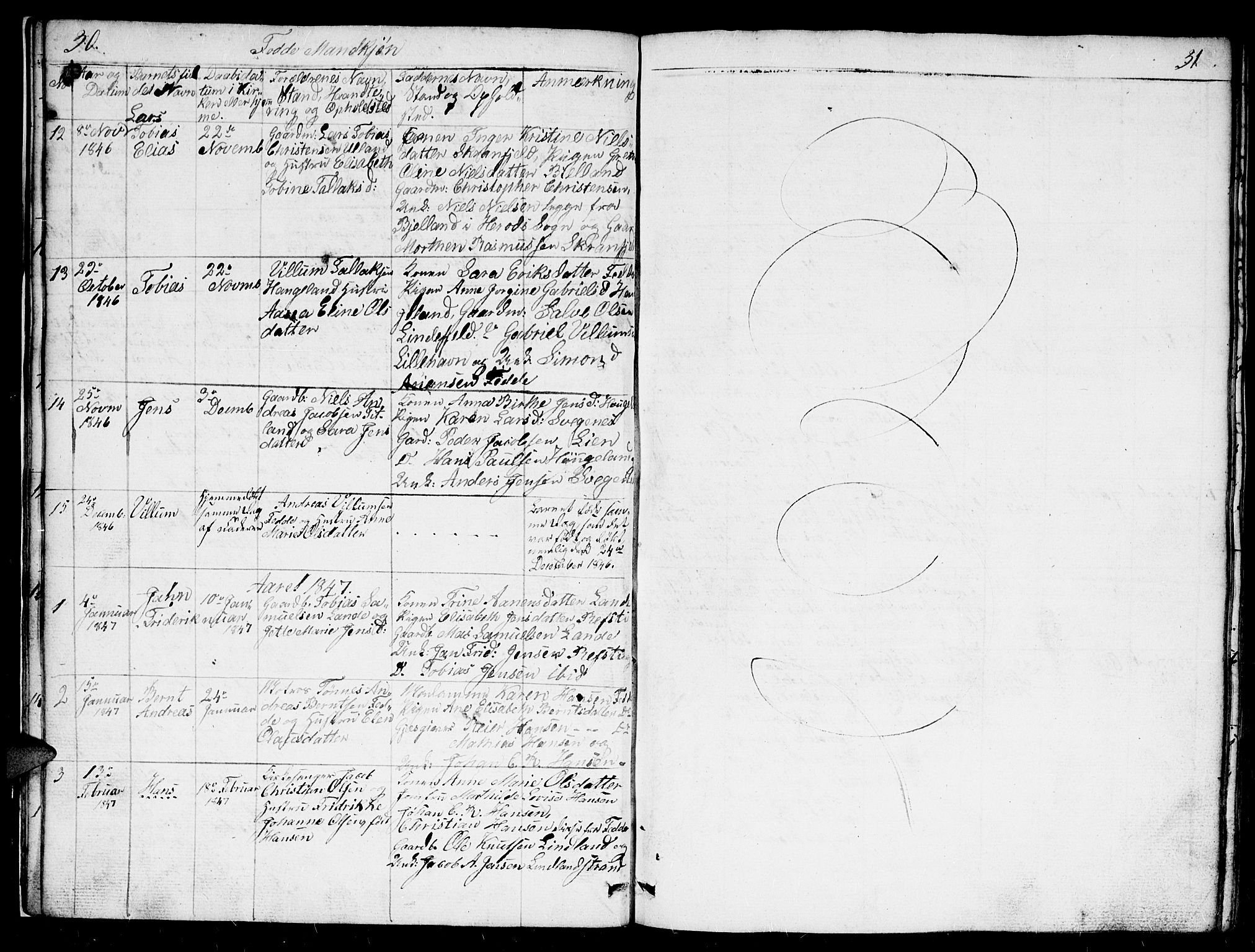 Kvinesdal sokneprestkontor, AV/SAK-1111-0026/F/Fb/Fba/L0002: Parish register (copy) no. B 2, 1838-1858, p. 30-31