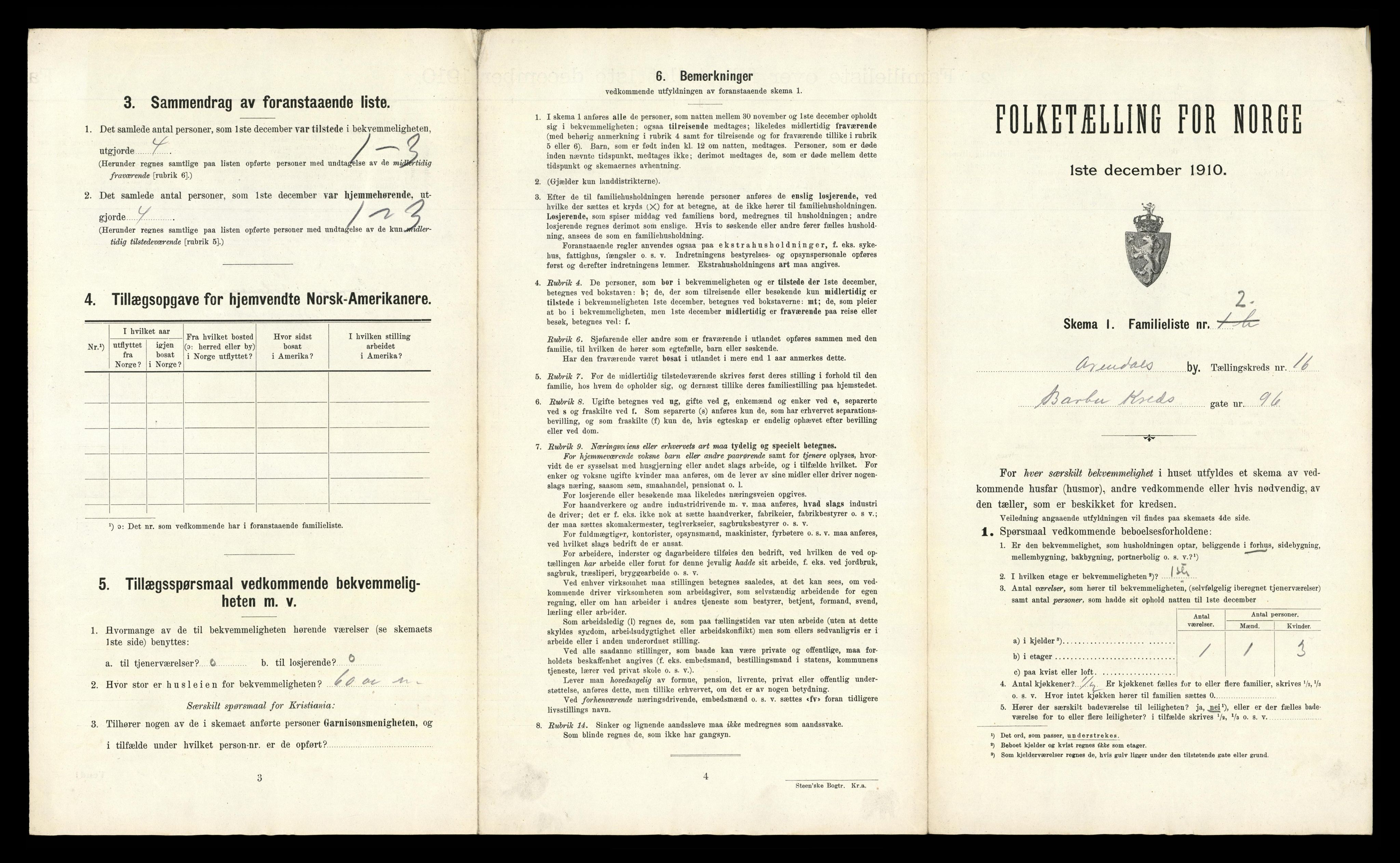 RA, 1910 census for Arendal, 1910, p. 6101