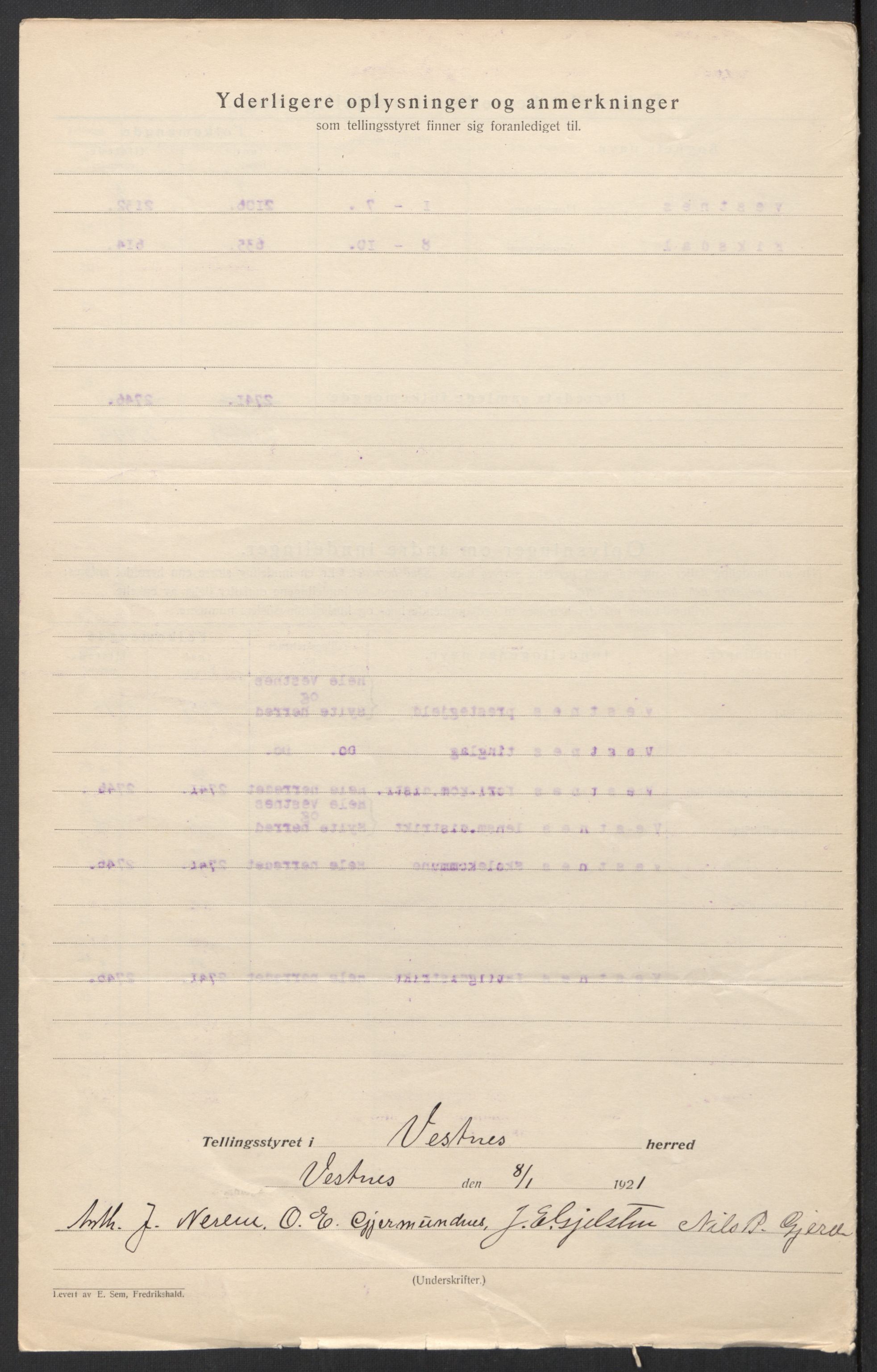 SAT, 1920 census for Vestnes, 1920, p. 6