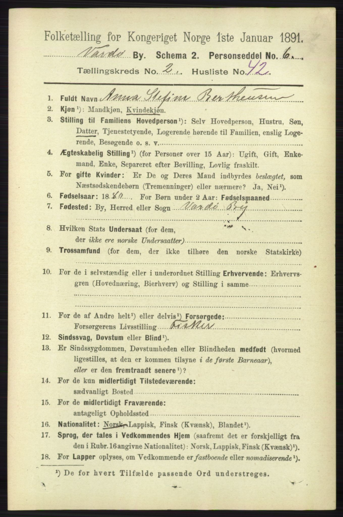 RA, 1891 census for 2002 Vardø, 1891, p. 1476