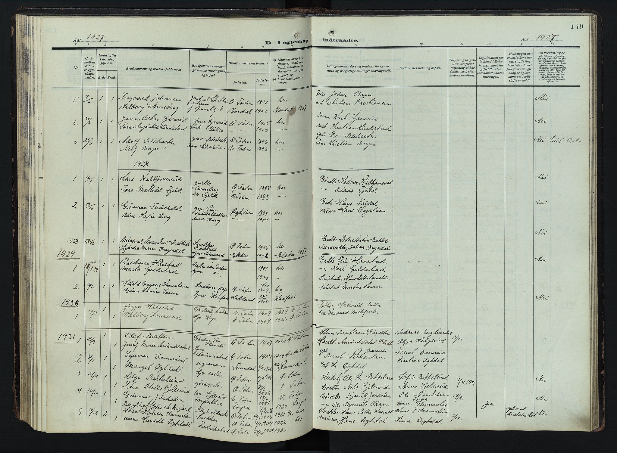 Østre Toten prestekontor, AV/SAH-PREST-104/H/Ha/Hab/L0009: Parish register (copy) no. 9, 1908-1956, p. 149