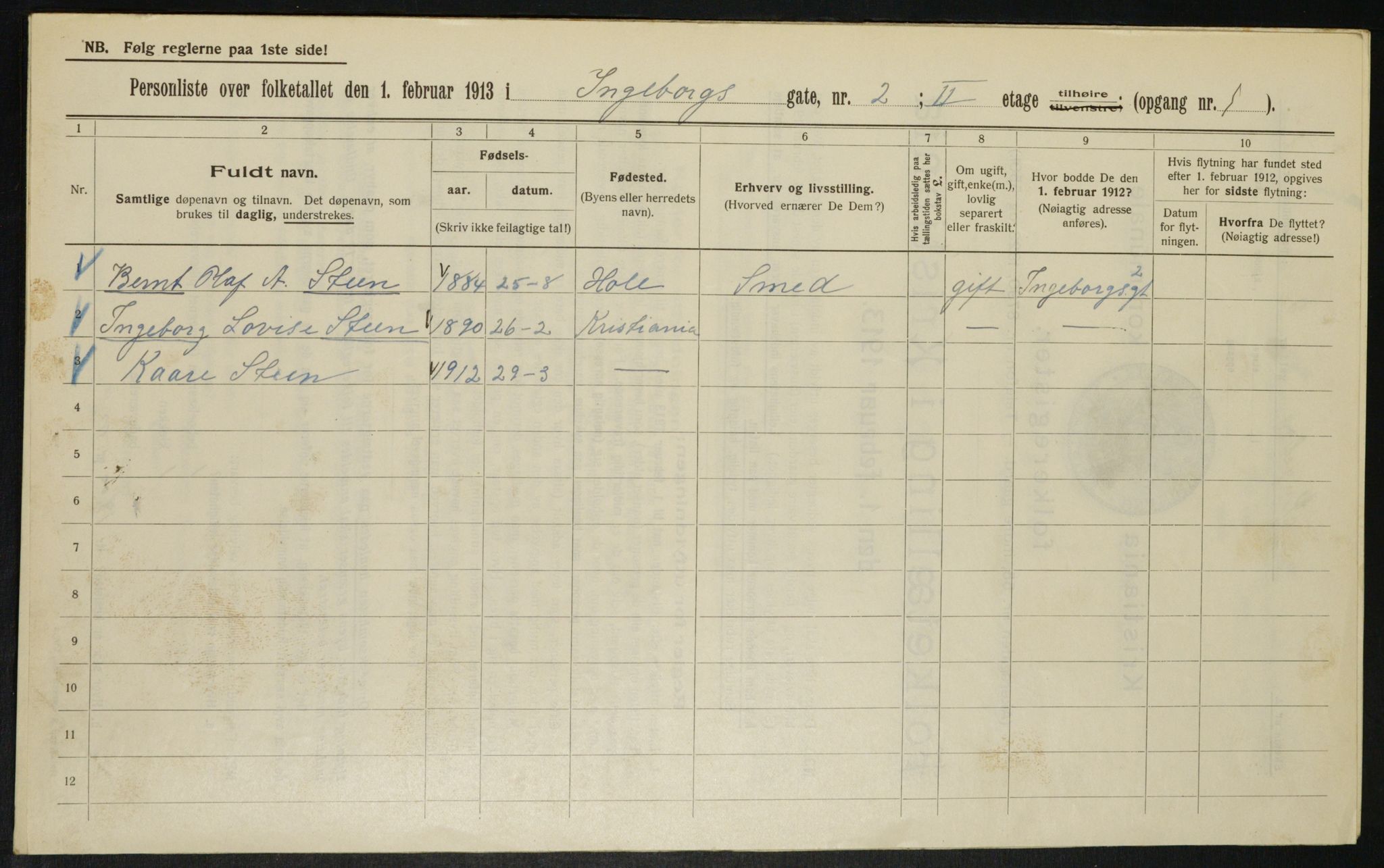 OBA, Municipal Census 1913 for Kristiania, 1913, p. 43543