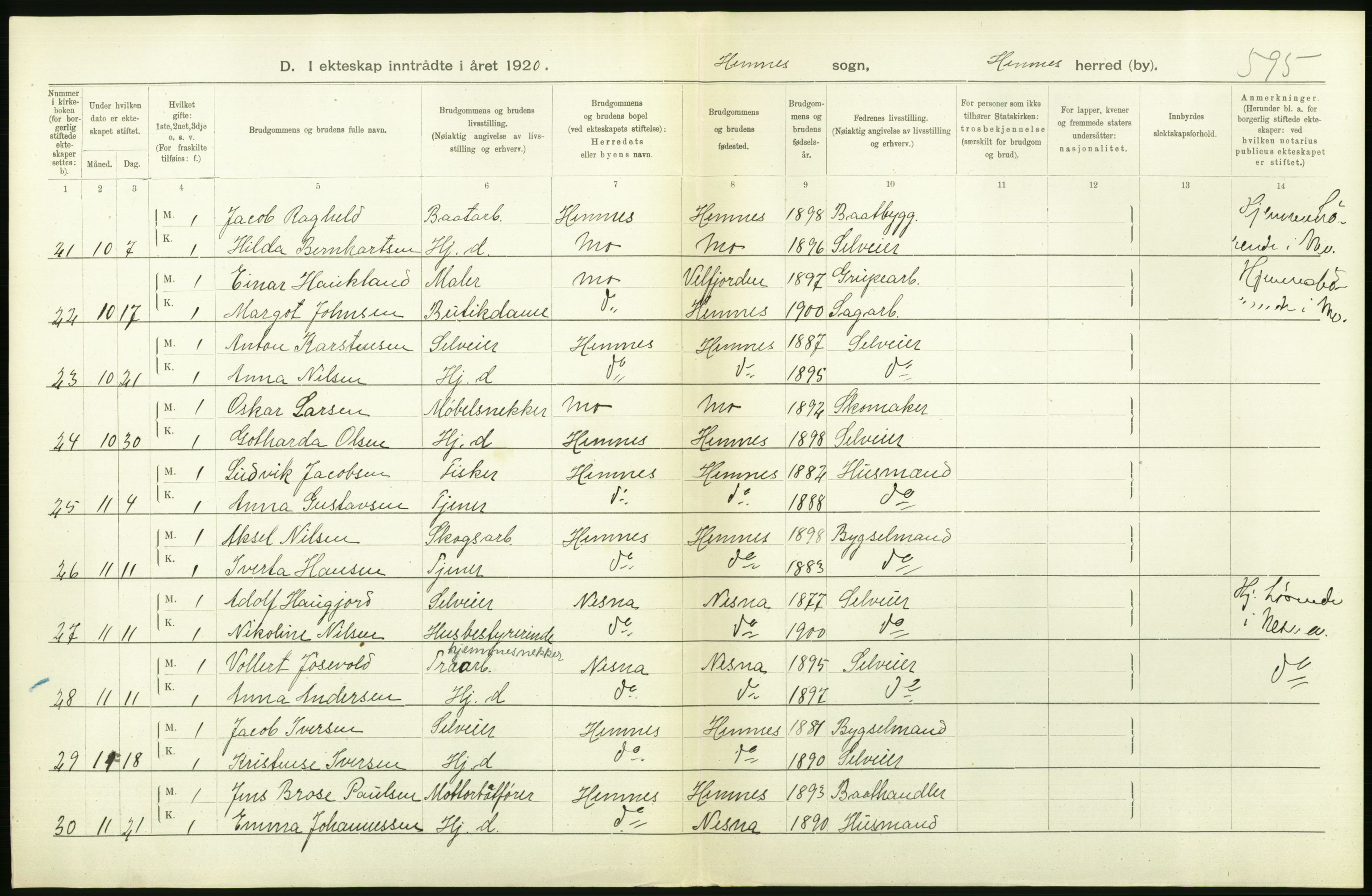 Statistisk sentralbyrå, Sosiodemografiske emner, Befolkning, AV/RA-S-2228/D/Df/Dfb/Dfbj/L0057: Nordland fylke: Gifte, dødfødte. Bygder og byer., 1920, p. 110