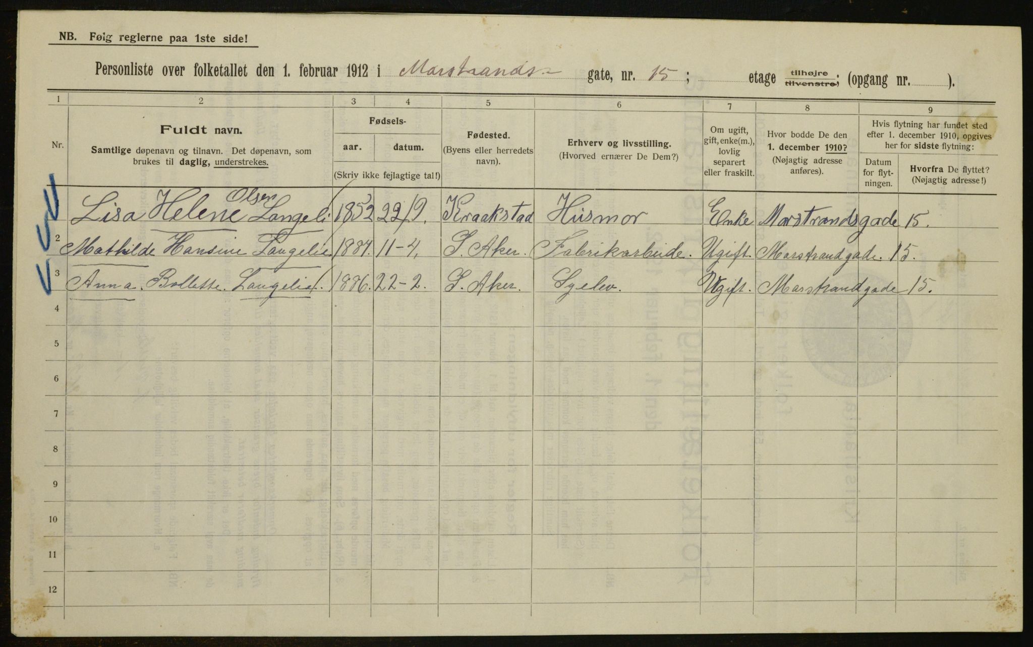 OBA, Municipal Census 1912 for Kristiania, 1912, p. 65166