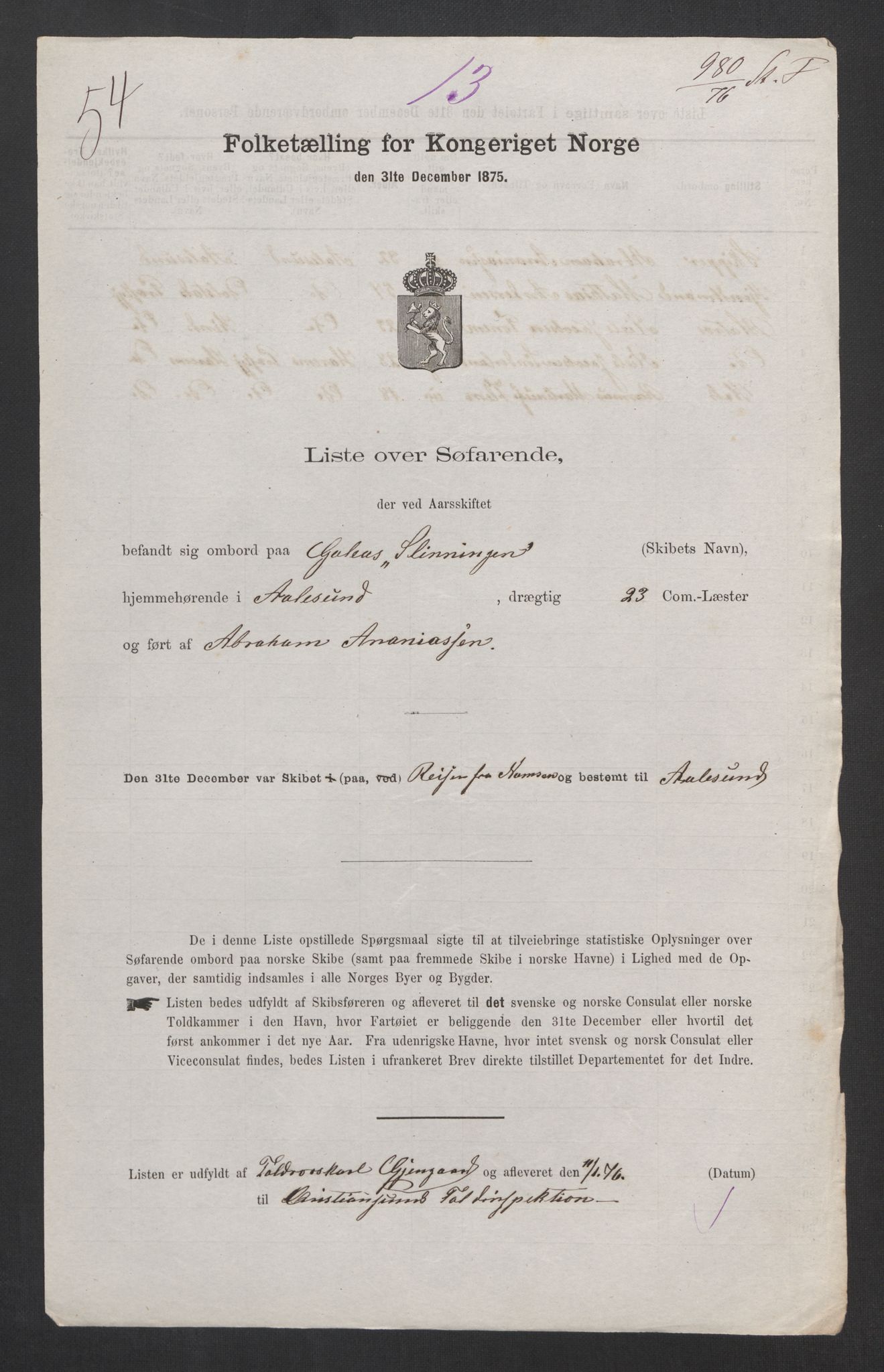 RA, 1875 census, lists of crew on ships: Ships in domestic ports, 1875, p. 1093