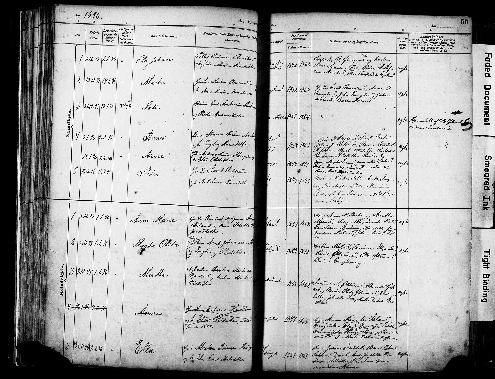 Klepp sokneprestkontor, SAST/A-101803/001/3/30BA/L0009: Parish register (official) no. A 7, 1886-1915, p. 56