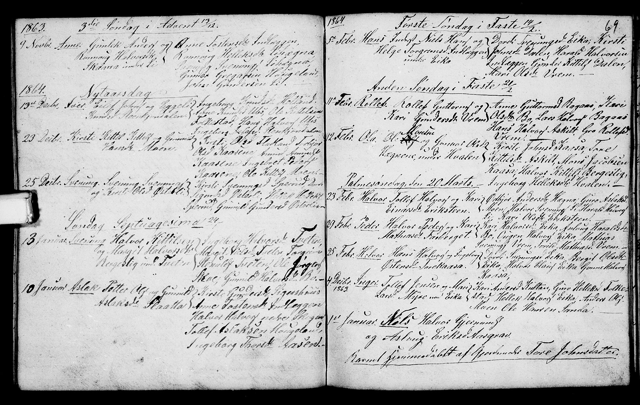 Bø kirkebøker, SAKO/A-257/G/Ga/L0002: Parish register (copy) no. 2, 1853-1866, p. 69