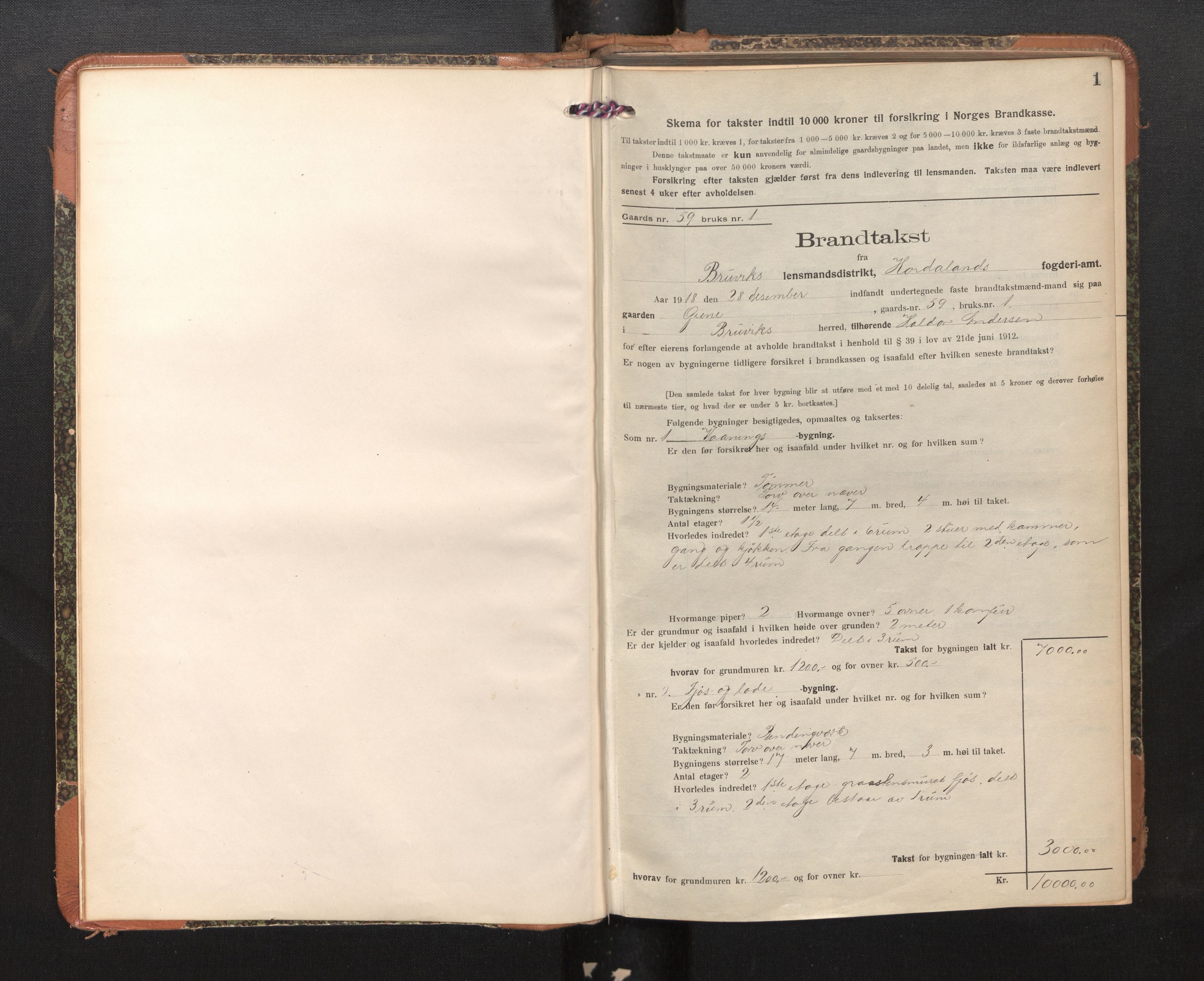 Lensmannen i Bruvik, SAB/A-31301/0012/L0009: Branntakstprotokoll, skjematakst, 1918-1925, p. 1