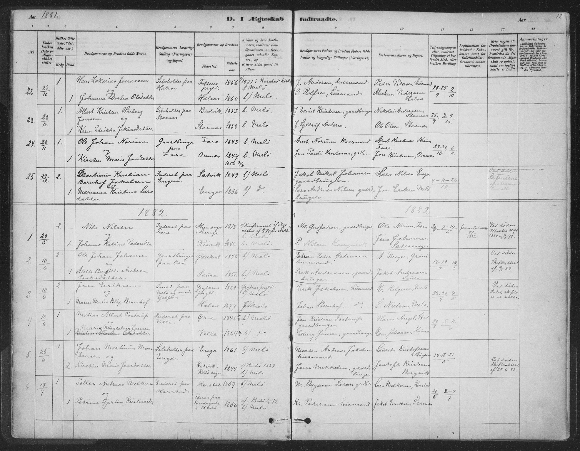 Ministerialprotokoller, klokkerbøker og fødselsregistre - Nordland, SAT/A-1459/843/L0627: Parish register (official) no. 843A02, 1878-1908, p. 12