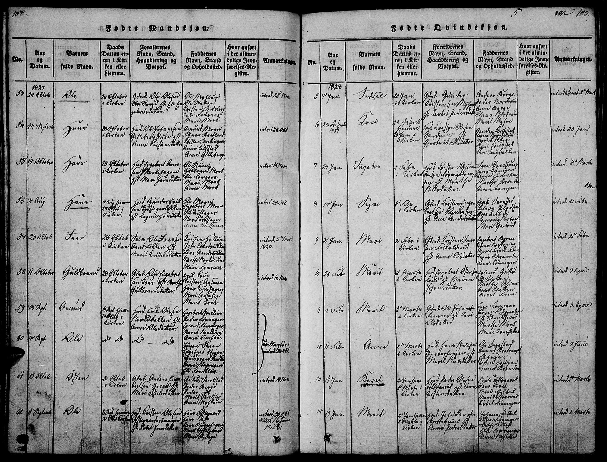 Ringebu prestekontor, SAH/PREST-082/H/Ha/Haa/L0004: Parish register (official) no. 4, 1821-1839, p. 102-103