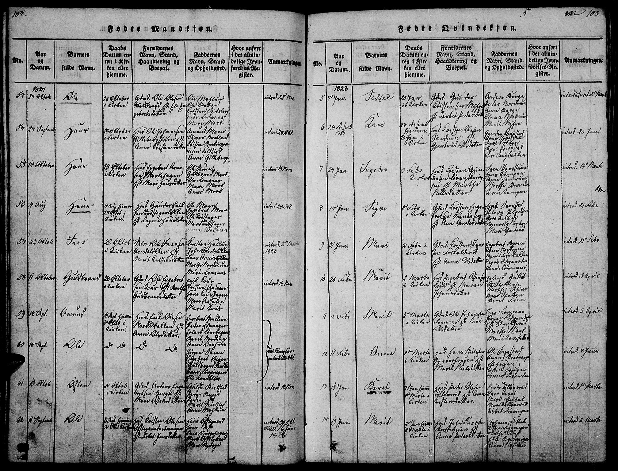 Ringebu prestekontor, AV/SAH-PREST-082/H/Ha/Haa/L0004: Parish register (official) no. 4, 1821-1839, p. 102-103