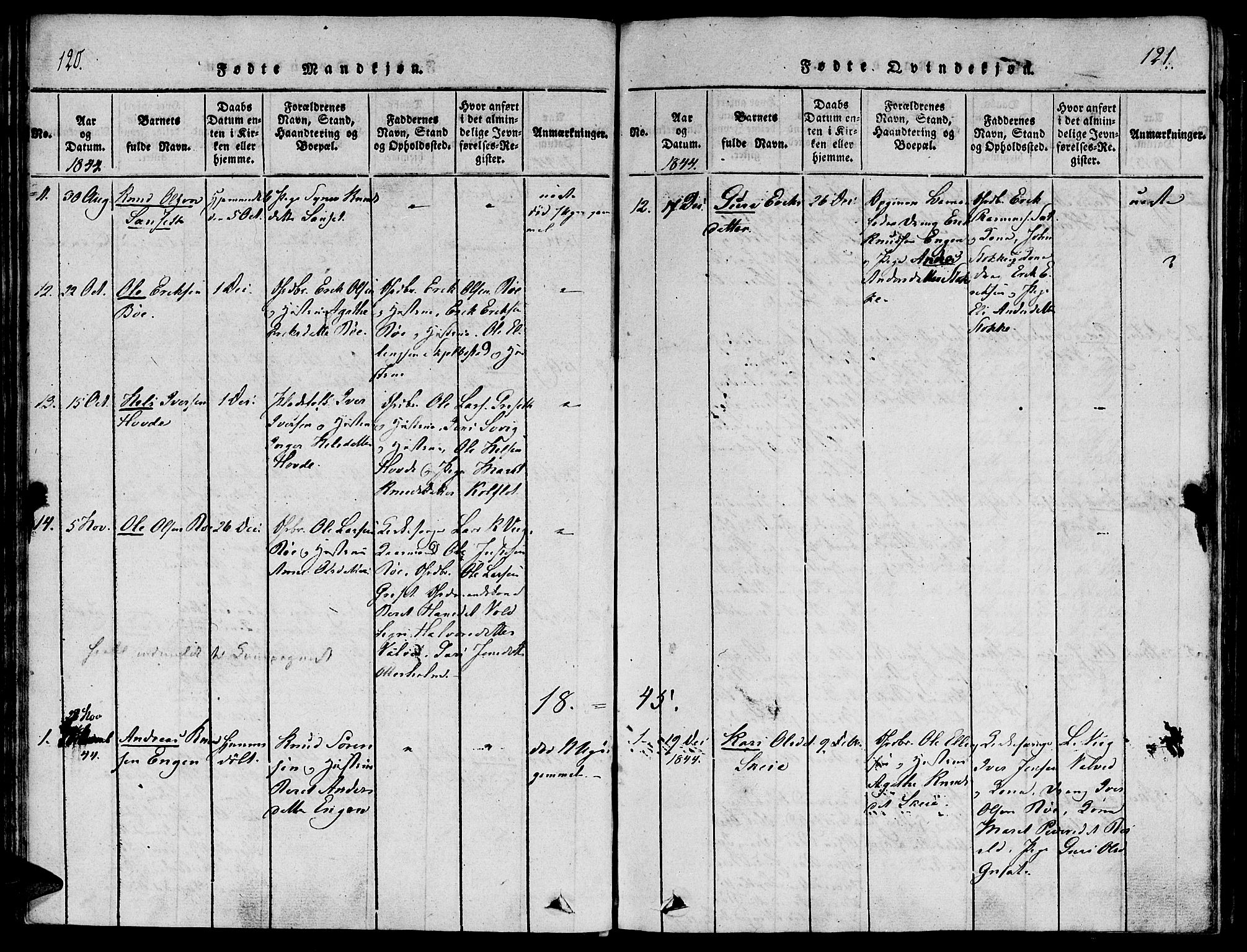 Ministerialprotokoller, klokkerbøker og fødselsregistre - Møre og Romsdal, SAT/A-1454/543/L0561: Parish register (official) no. 543A01, 1818-1853, p. 120-121