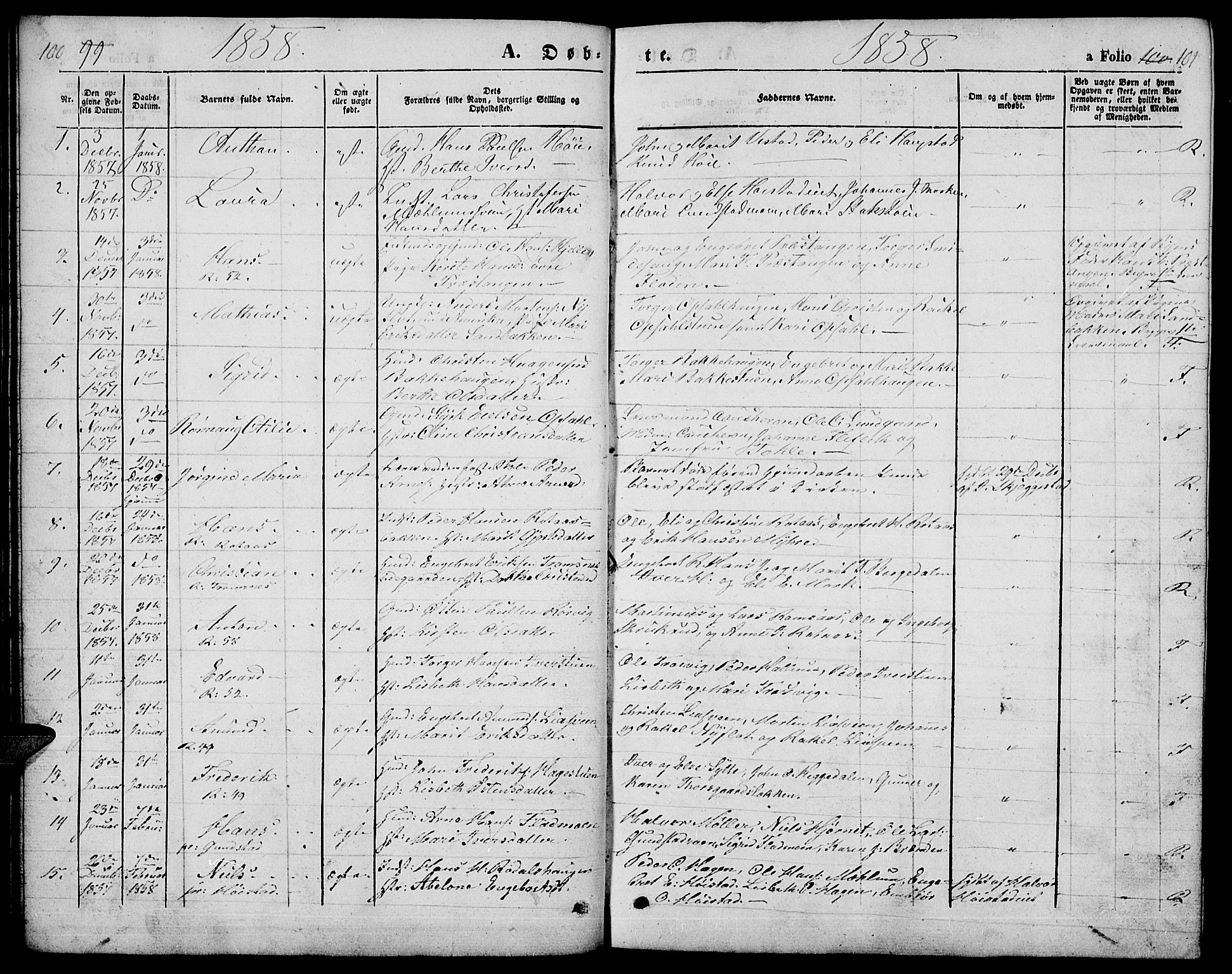 Ringebu prestekontor, AV/SAH-PREST-082/H/Ha/Hab/L0003: Parish register (copy) no. 3, 1854-1866, p. 100-101