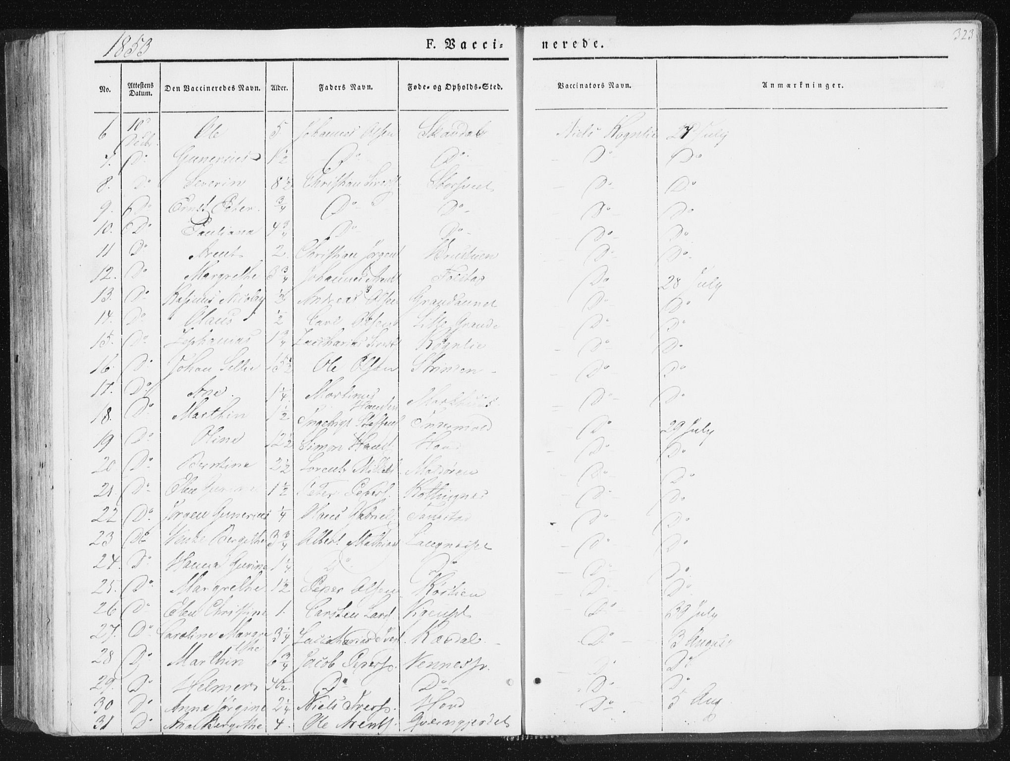 Ministerialprotokoller, klokkerbøker og fødselsregistre - Nord-Trøndelag, SAT/A-1458/744/L0418: Parish register (official) no. 744A02, 1843-1866, p. 323