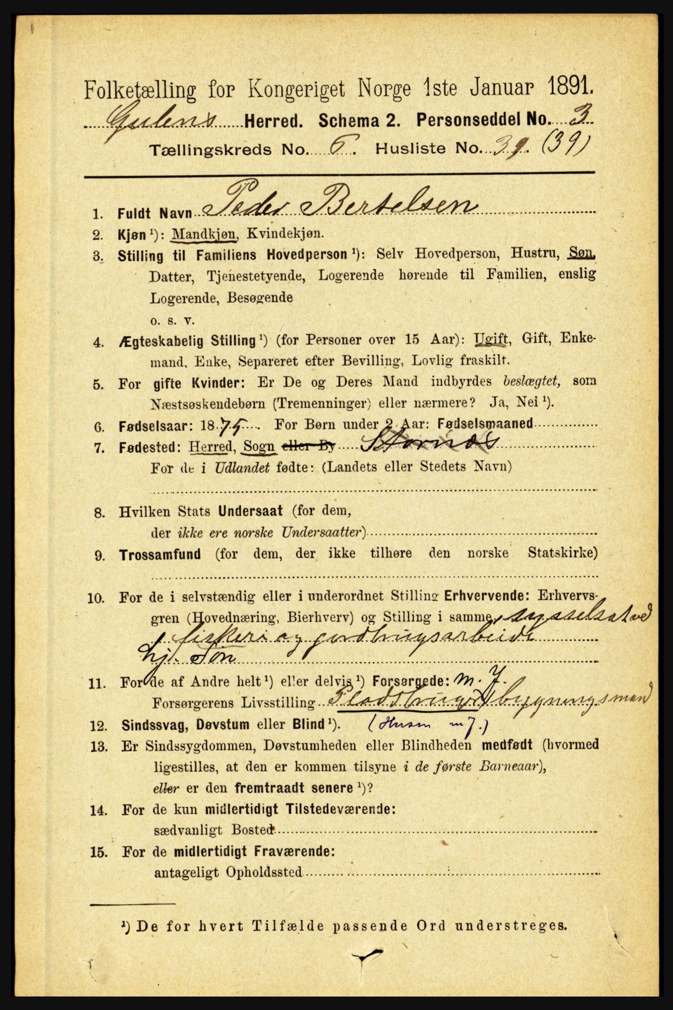 RA, 1891 census for 1411 Gulen, 1891, p. 2174